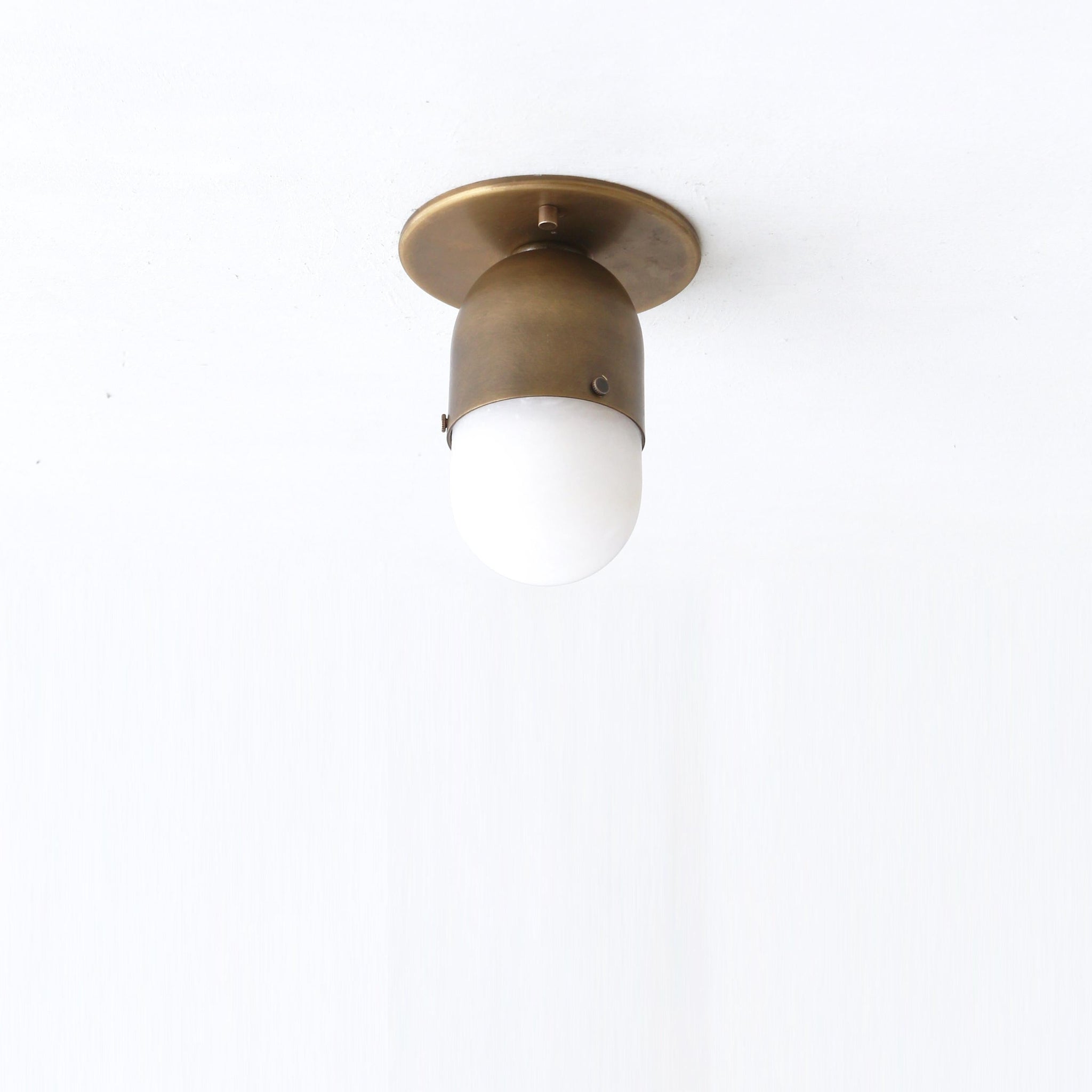 One-Light Brass Wall or Ceiling Light with Alabaster Shade