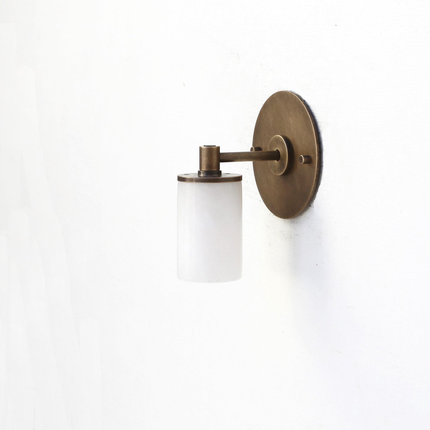 One-Light Brass Wall Sconce with Alabaster Cylinder Shade