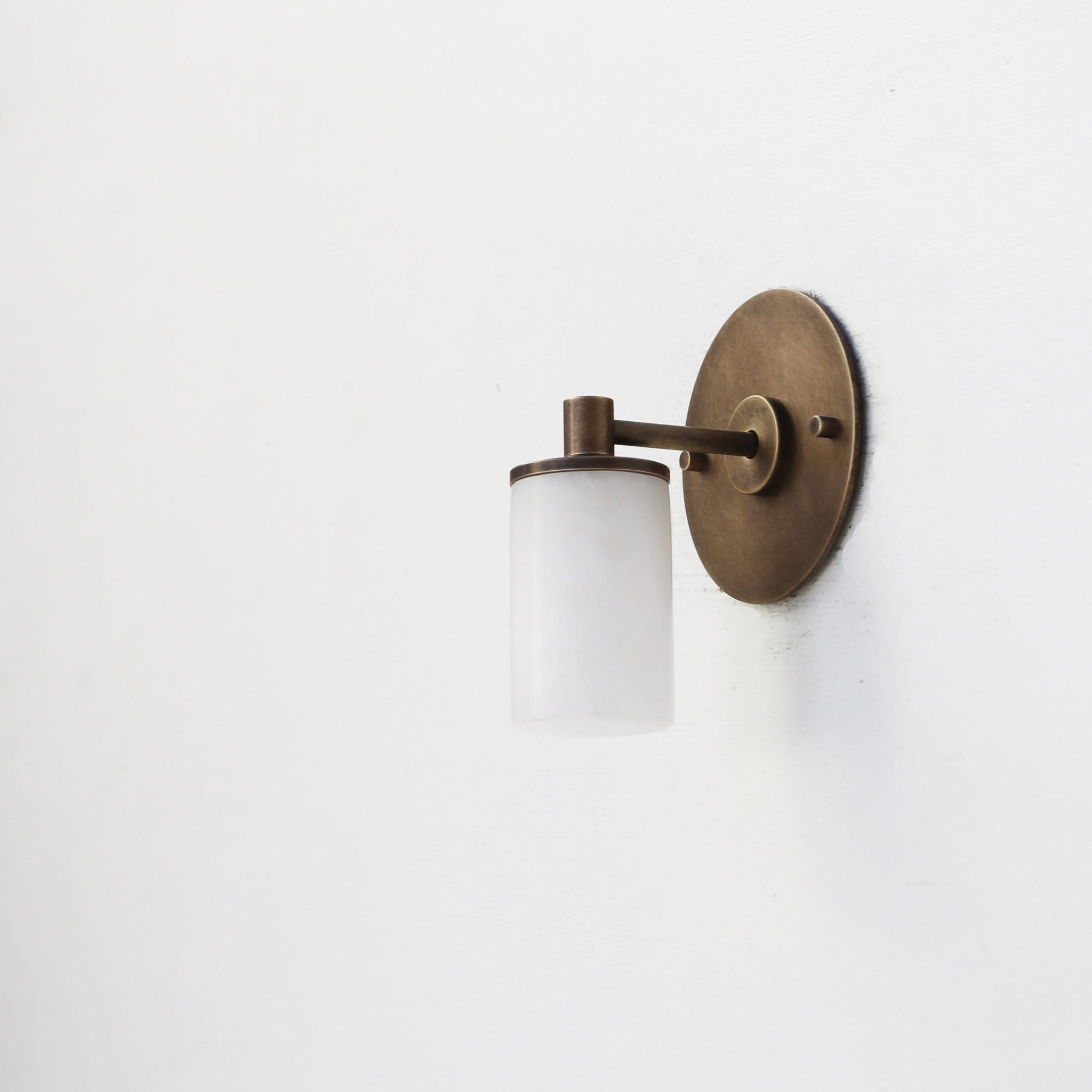 One-Light Brass Wall Sconce with Alabaster Cylinder Shade