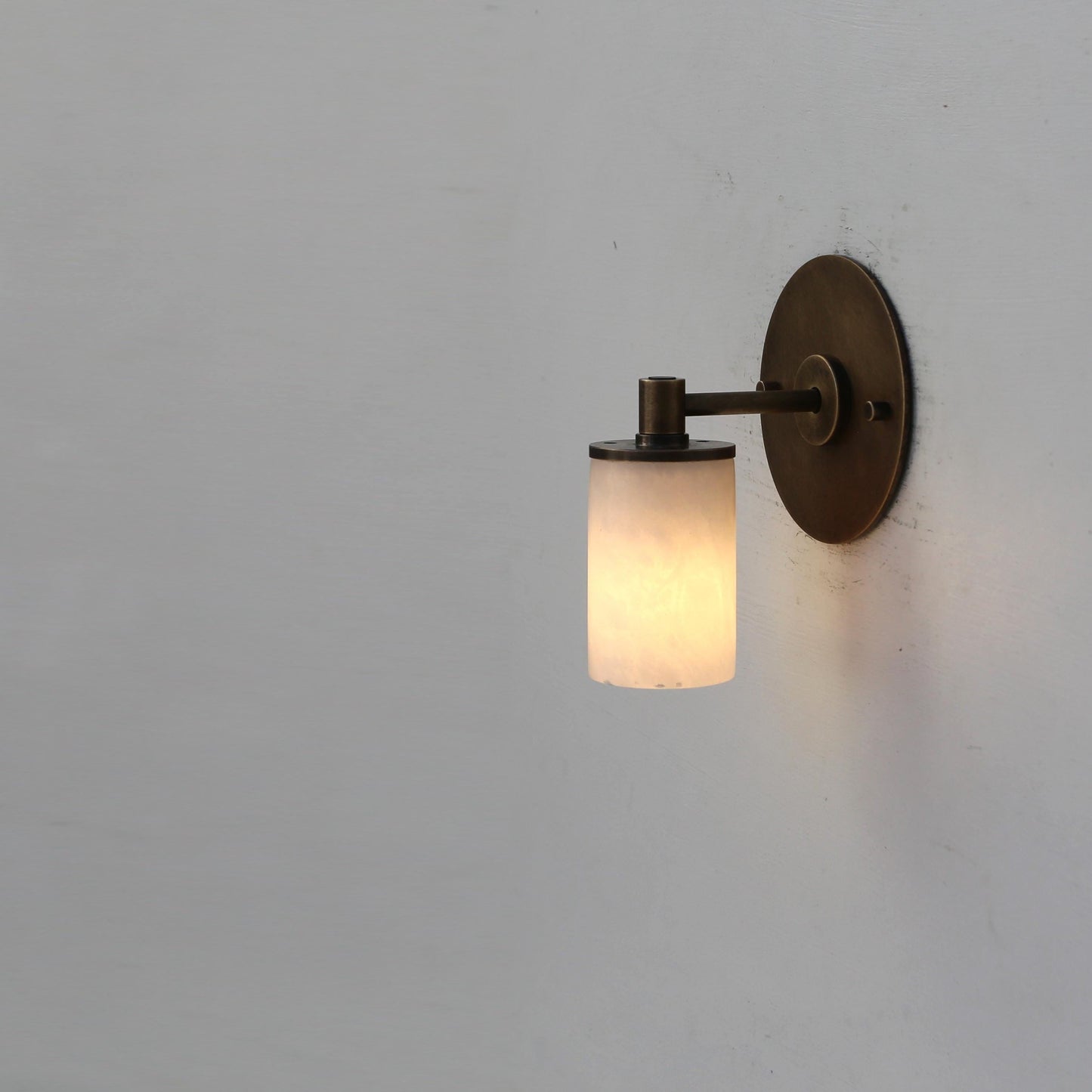 One-Light Brass Wall Sconce with Alabaster Cylinder Shade