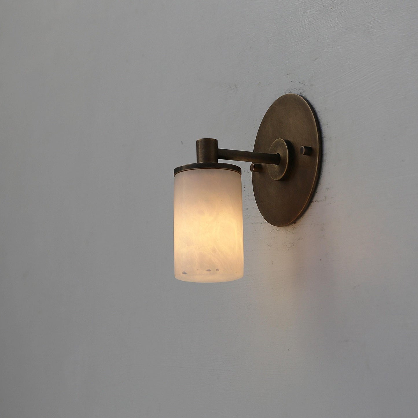 One-Light Brass Wall Sconce with Alabaster Cylinder Shade