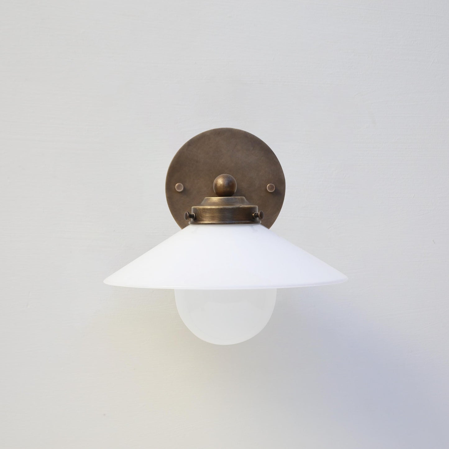 One-Light Brass Wall Sconce with Opal Glass Coolie Shade