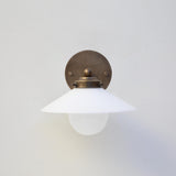 One-Light Brass Wall Sconce with Opal Glass Coolie Shade