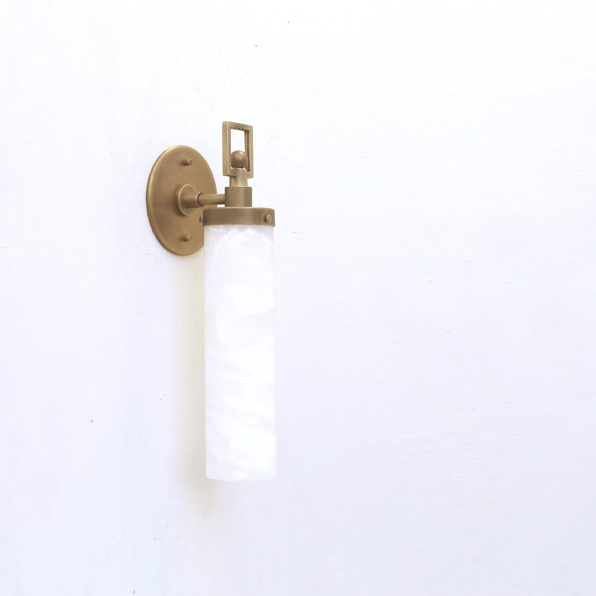 One-Light Brass Wall Sconce with Tall Alabaster Cylinder