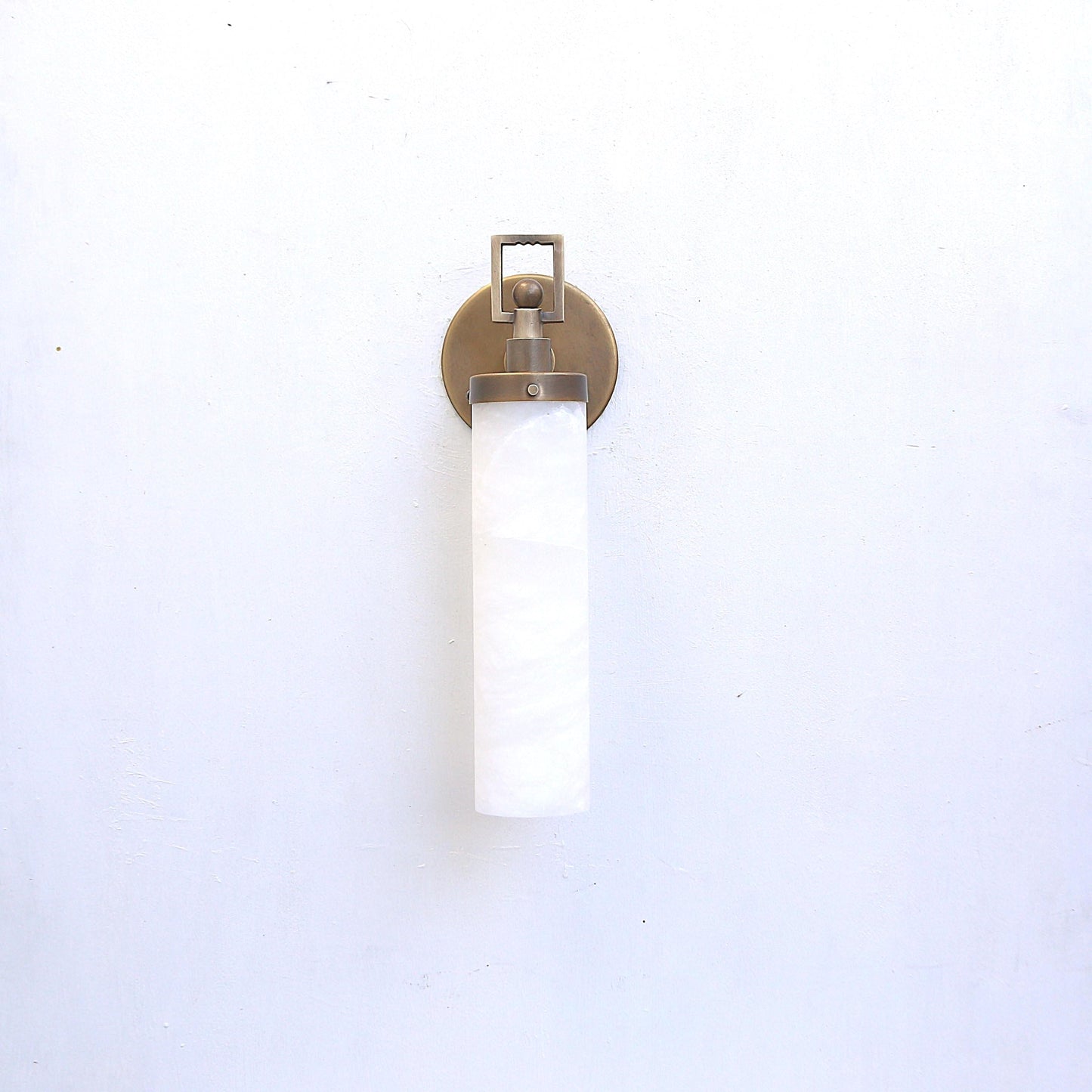 One-Light Brass Wall Sconce with Tall Alabaster Cylinder