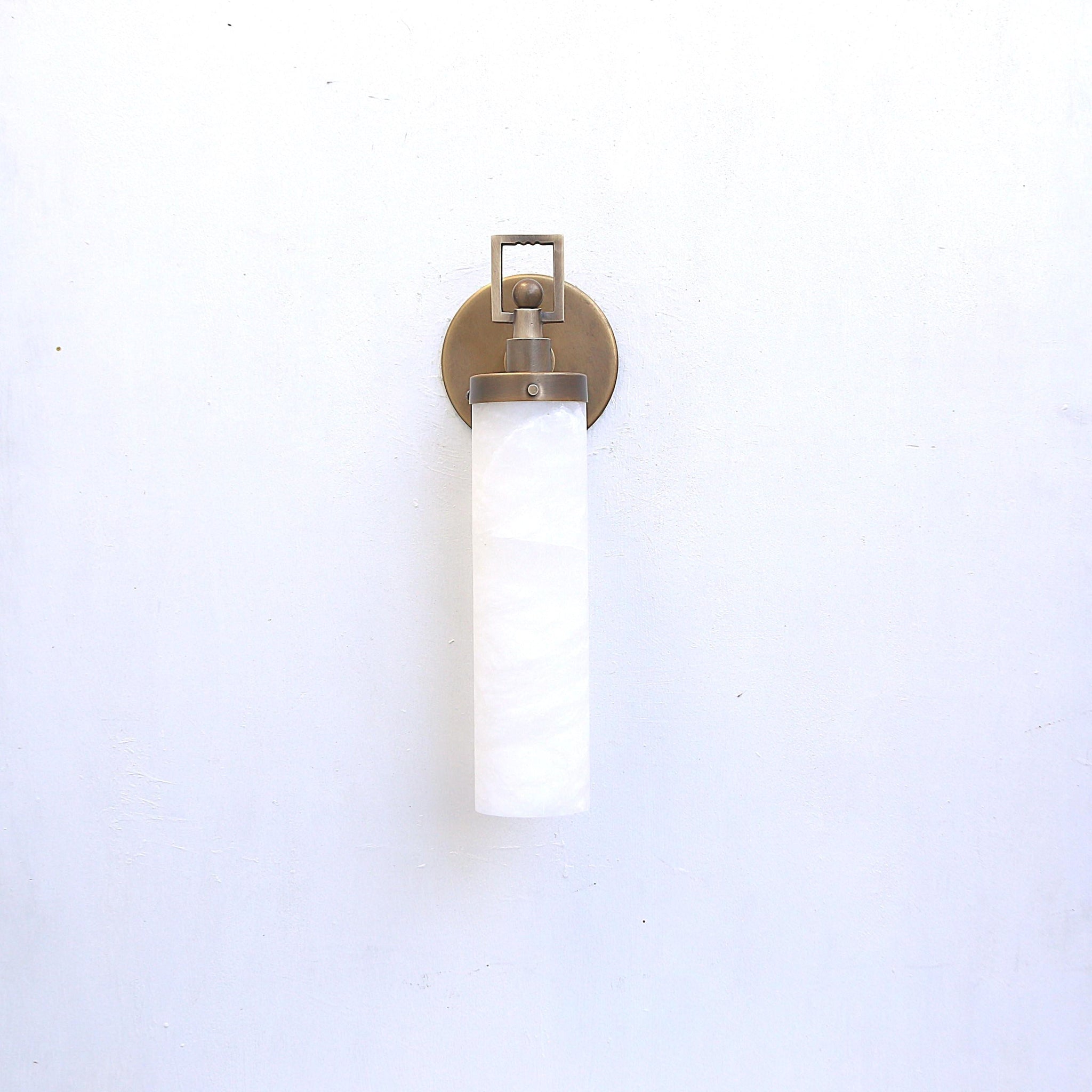 One-Light Brass Wall Sconce with Tall Alabaster Cylinder