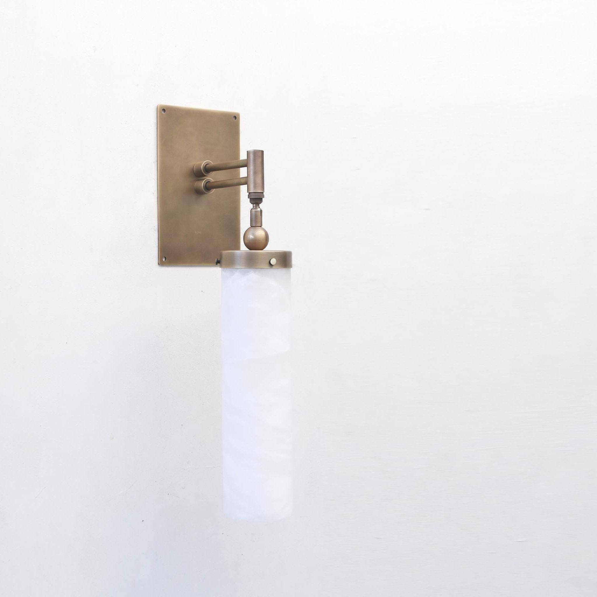 One-Light Brass Wall Sconce with Tall Alabaster Cylinder Shade