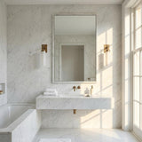 One-Light Brass Wall Sconce with Tall Alabaster Cylinder Shade
