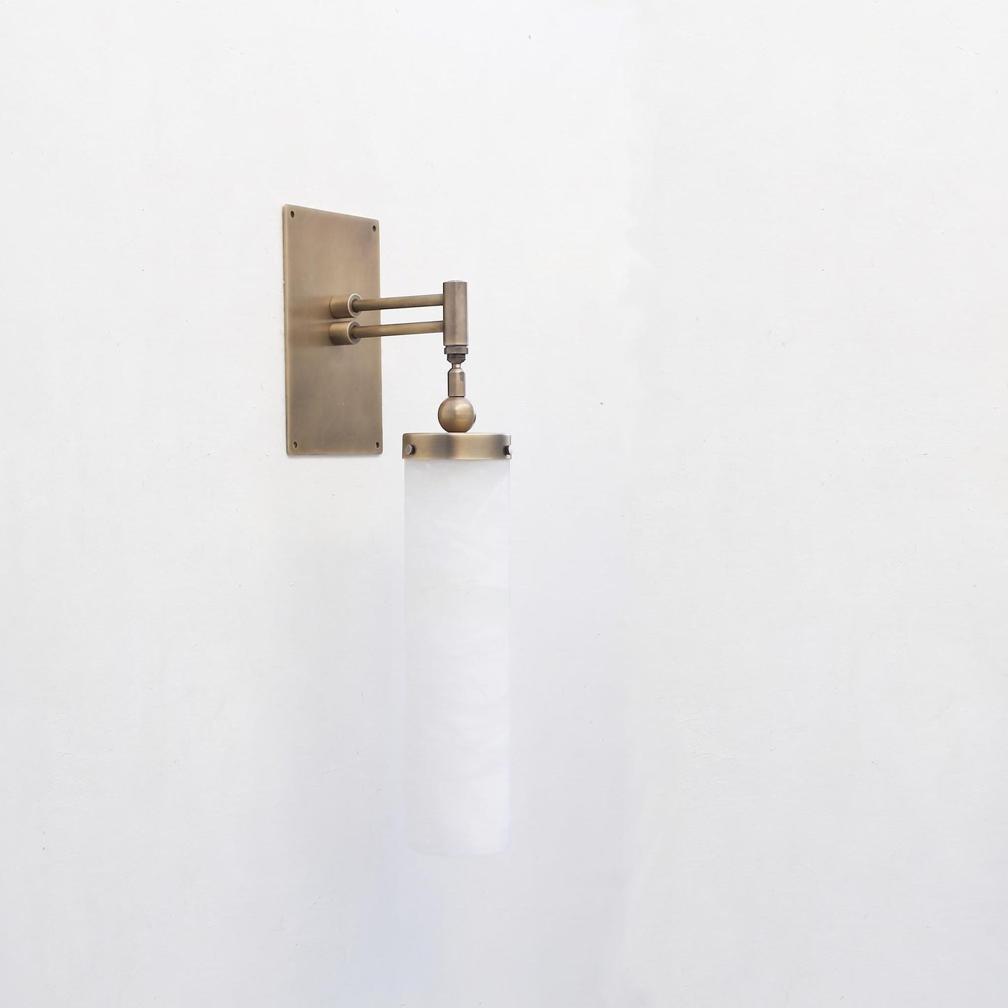 One-Light Brass Wall Sconce with Tall Alabaster Cylinder Shade