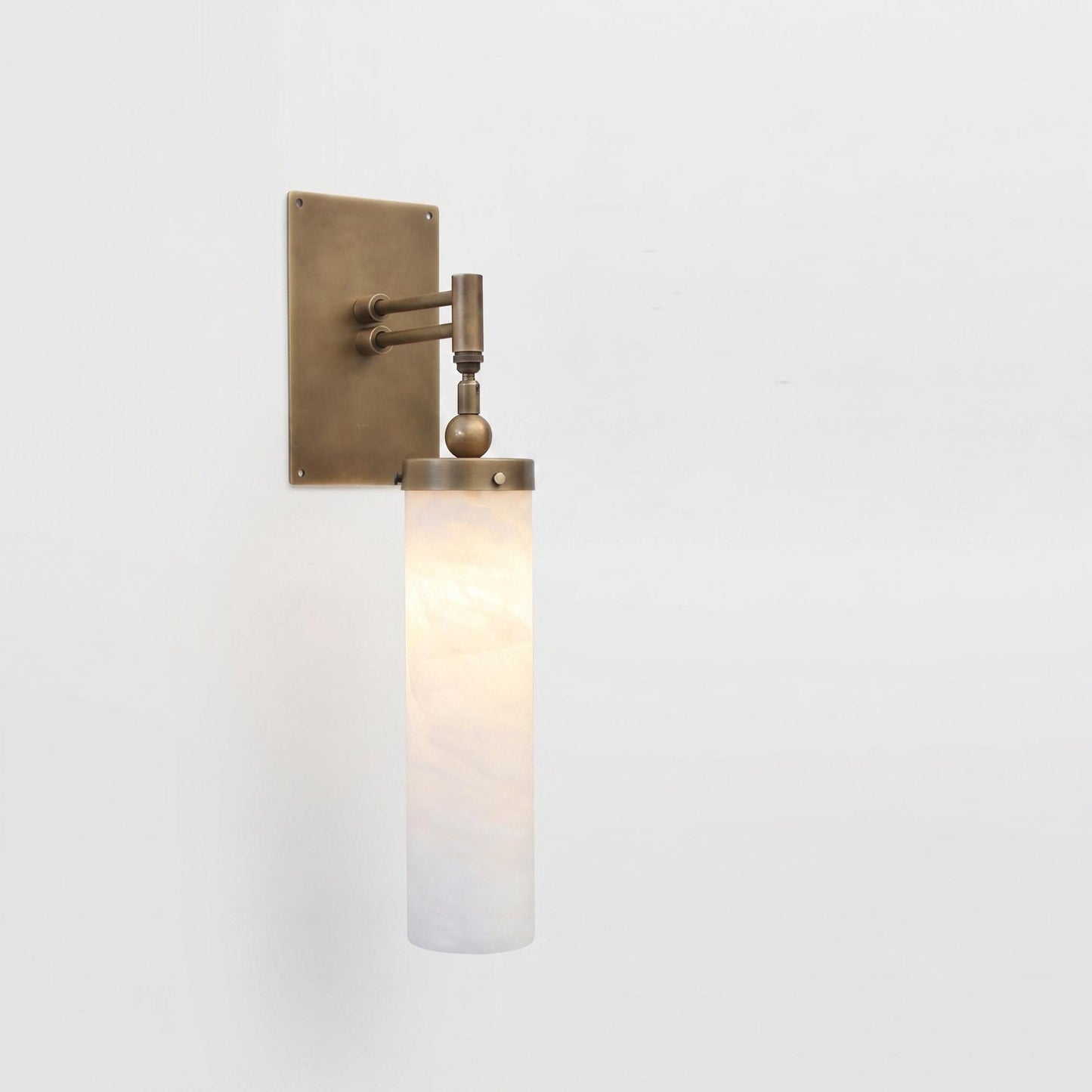 One-Light Brass Wall Sconce with Tall Alabaster Cylinder Shade