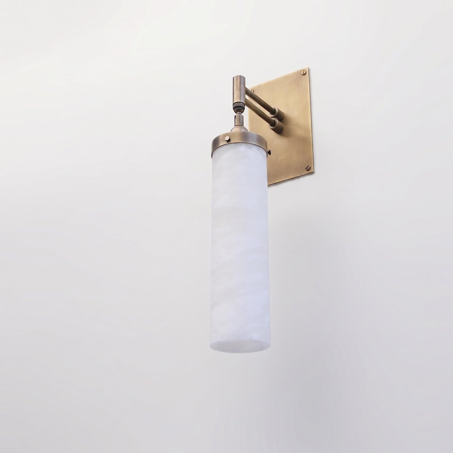 One-Light Brass Wall Sconce with Tall Alabaster Cylinder Shade