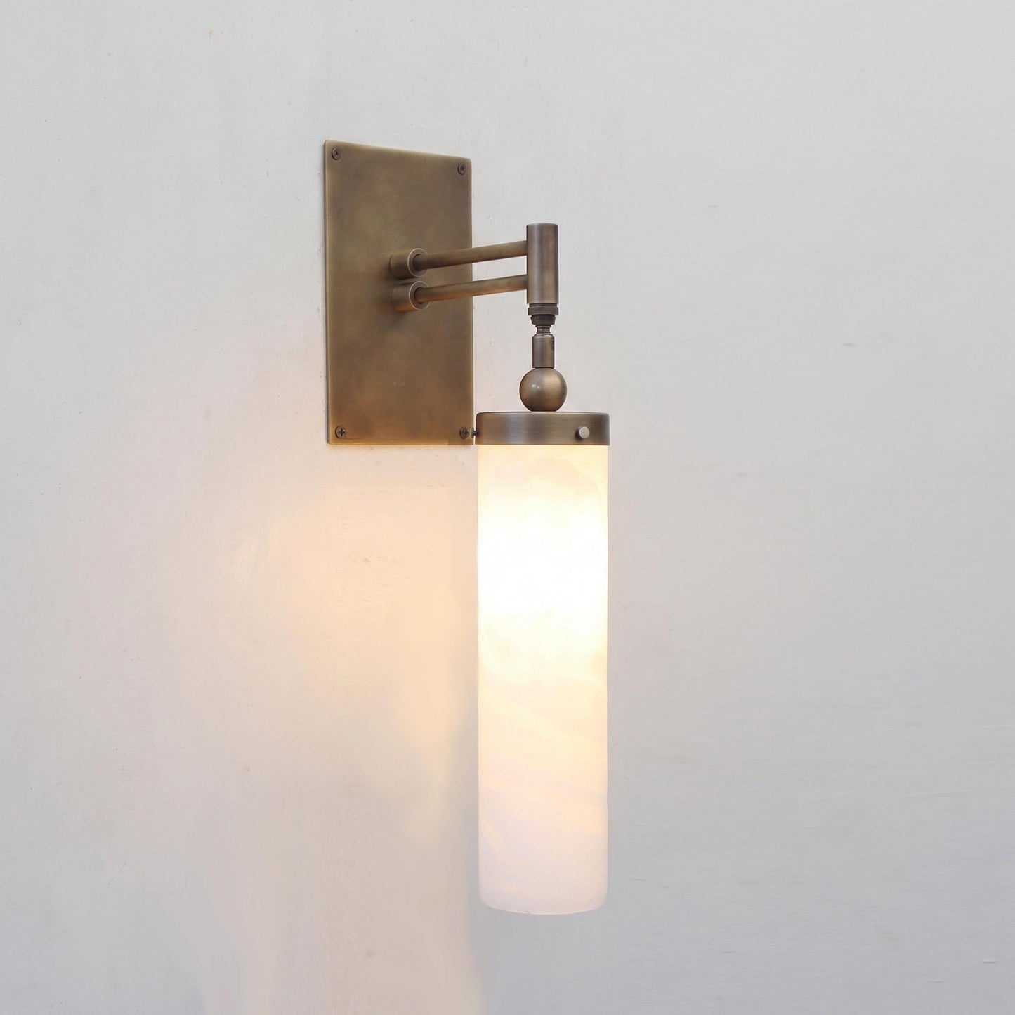 One-Light Brass Wall Sconce with Tall Alabaster Cylinder Shade