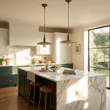 One-Light Chain-Hung Brass Dome Pendant with Alabaster Cylinder Shade