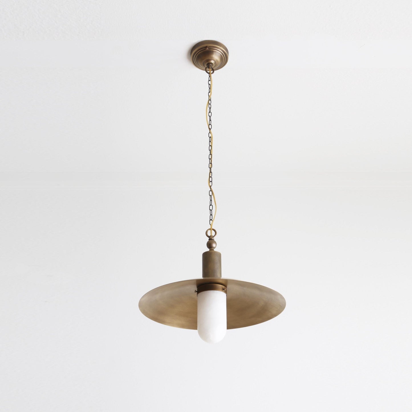 One-Light Chain-Hung Brass Dome Pendant with Alabaster Cylinder Shade