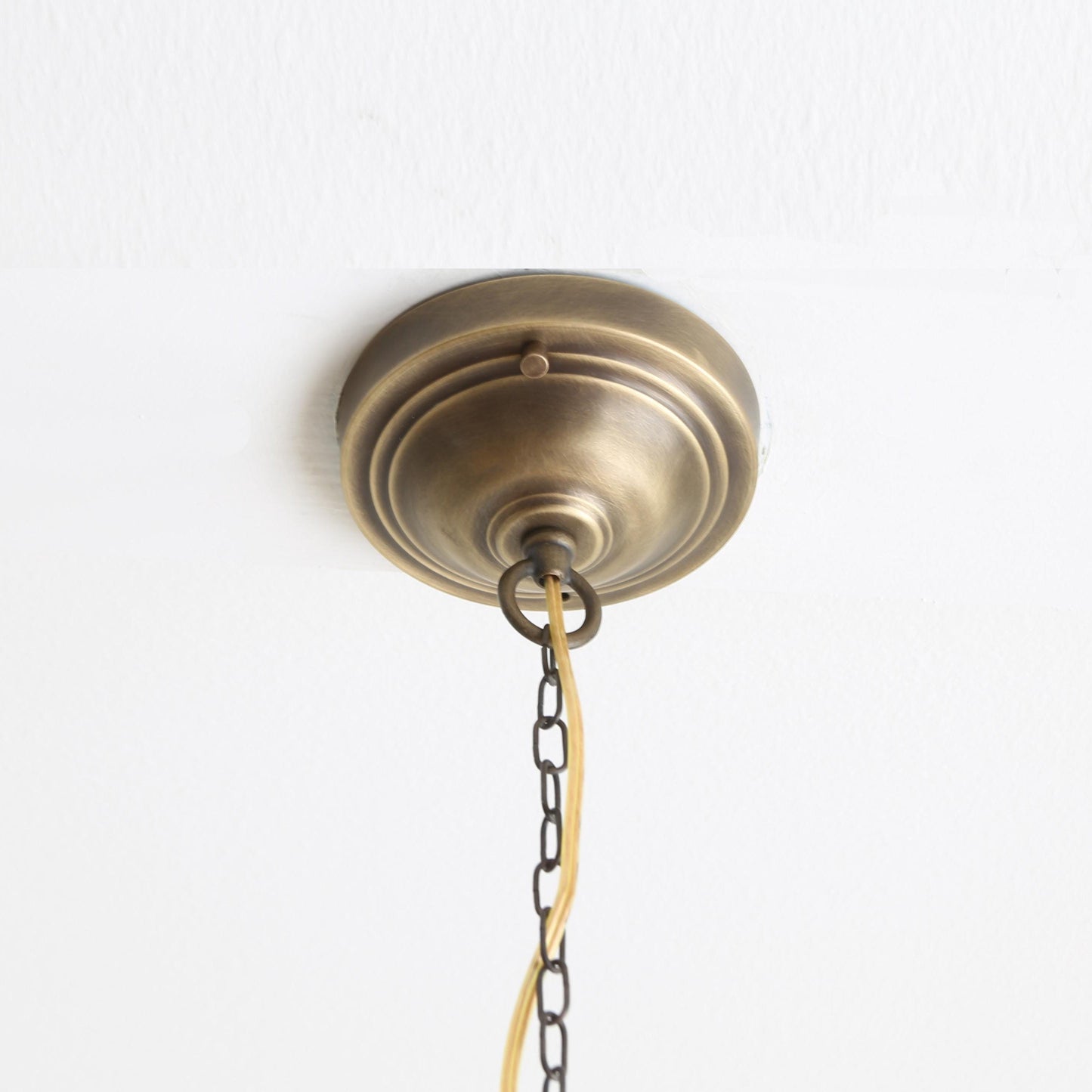 One-Light Chain-Hung Brass Dome Pendant with Alabaster Cylinder Shade