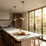 One-Light Chain-Hung Brass Dome Pendant with Alabaster Cylinder Shade