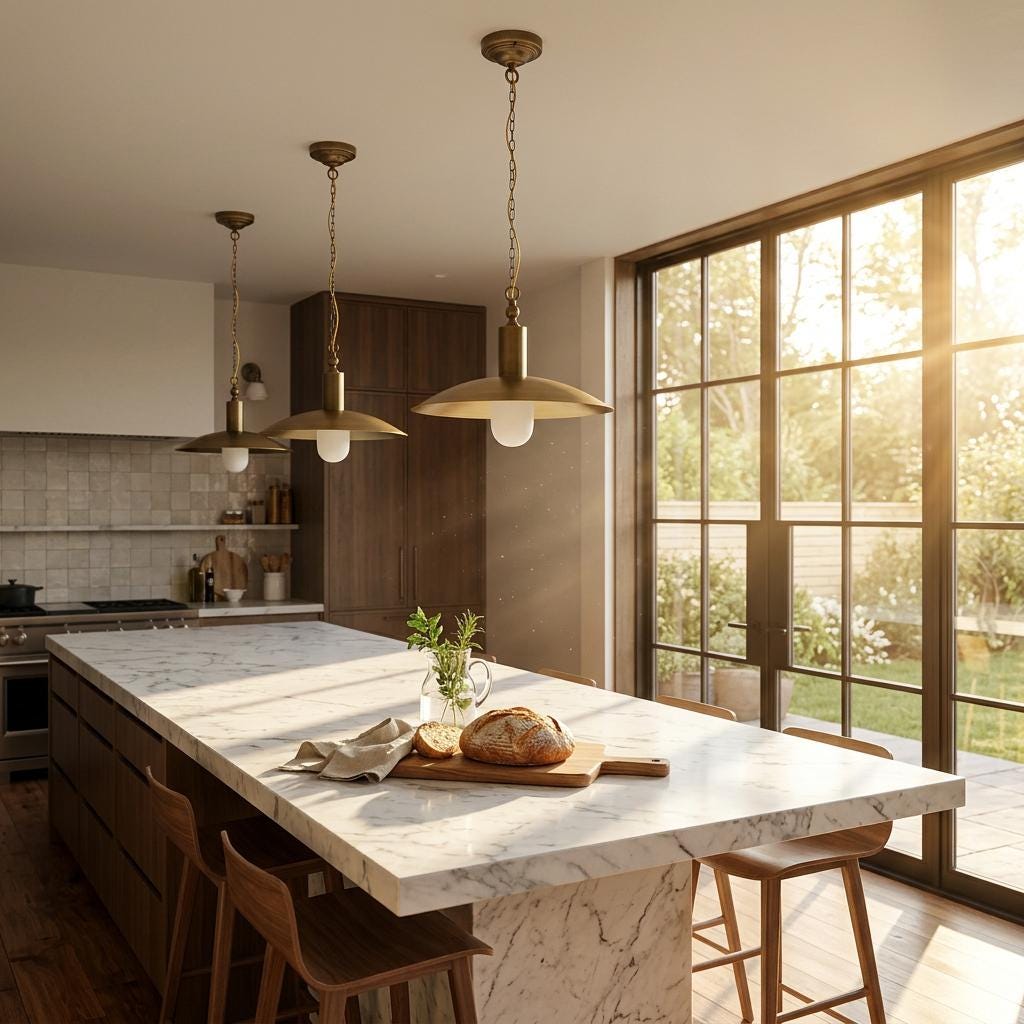 One-Light Chain-Hung Brass Dome Pendant with Alabaster Cylinder Shade