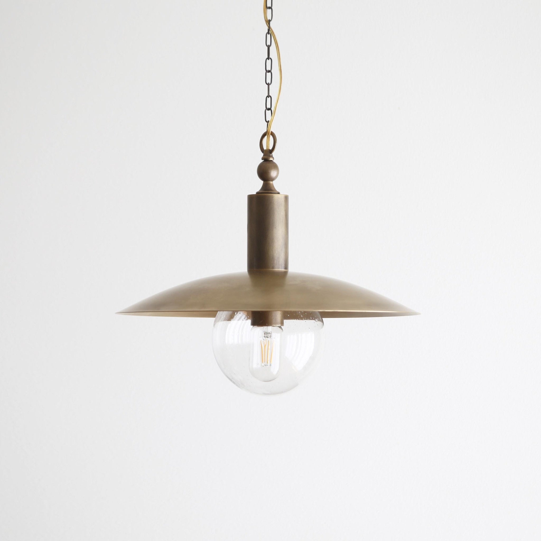 One-Light Chain-Hung Brass Dome Pendant with Clear Glass Shade