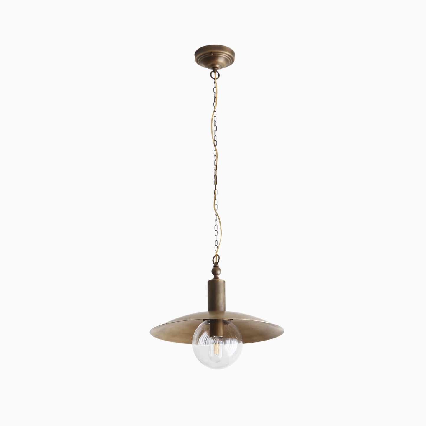 One-Light Chain-Hung Brass Dome Pendant with Clear Glass Shade