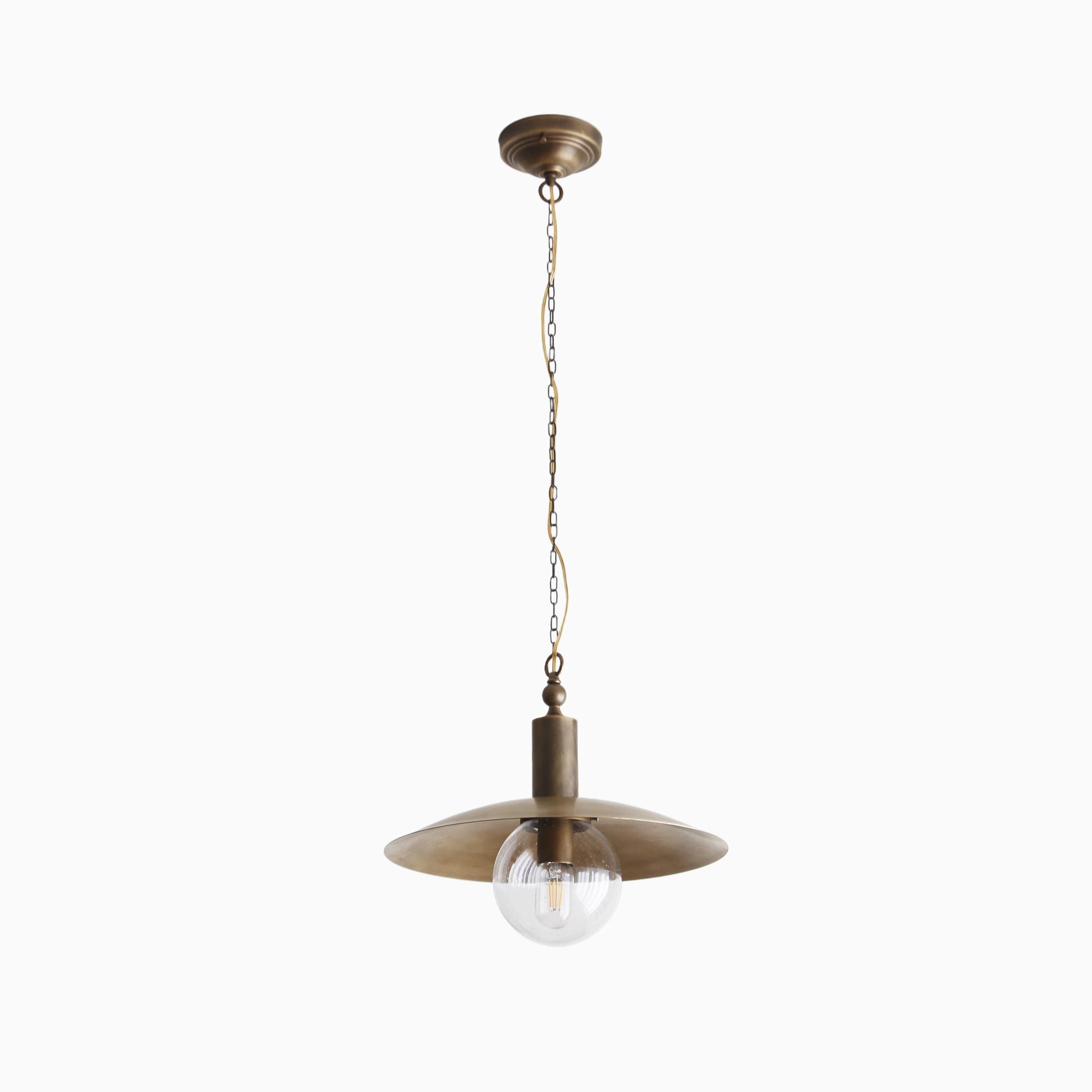 One-Light Chain-Hung Brass Dome Pendant with Clear Glass Shade