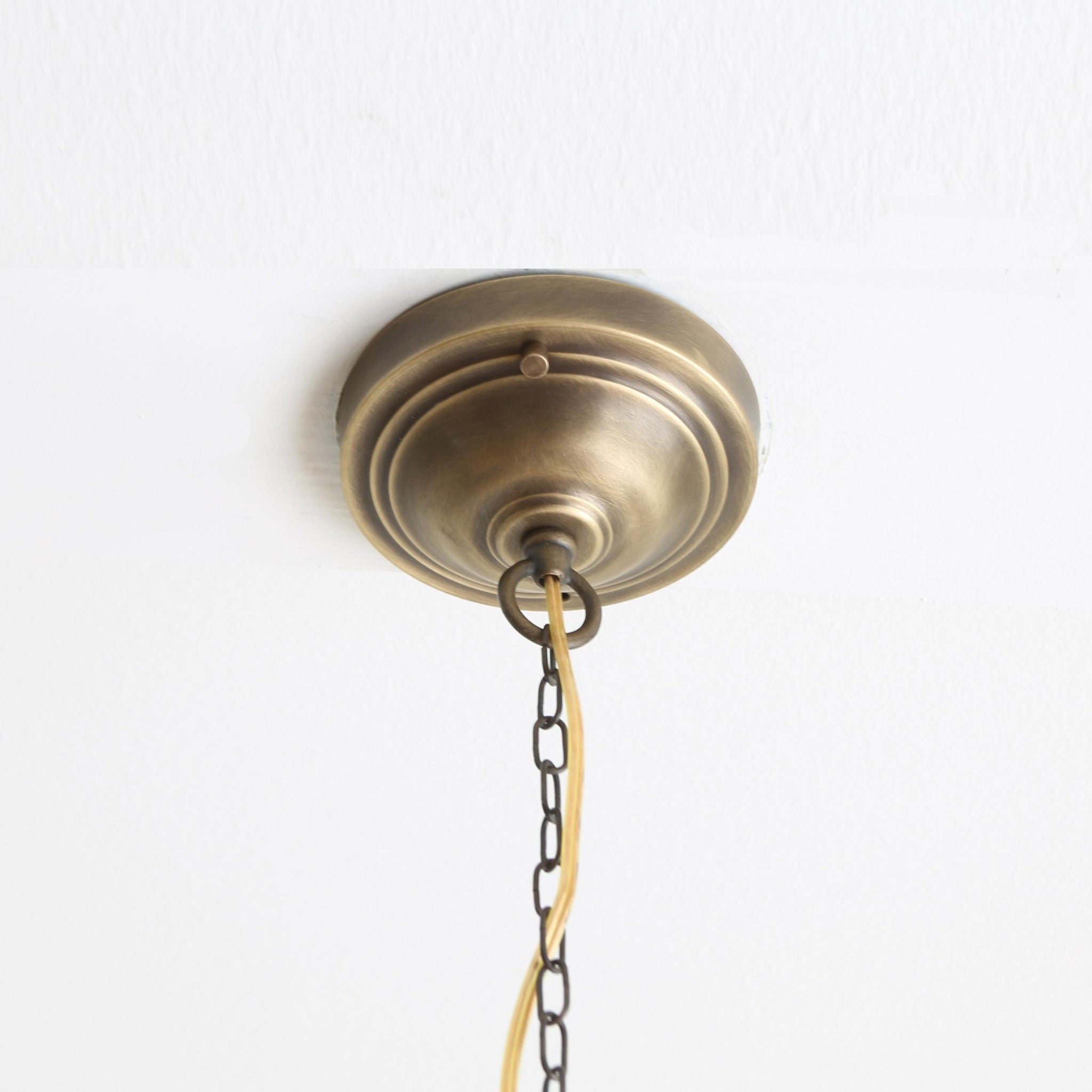 One-Light Chain-Hung Brass Dome Pendant with Clear Glass Shade