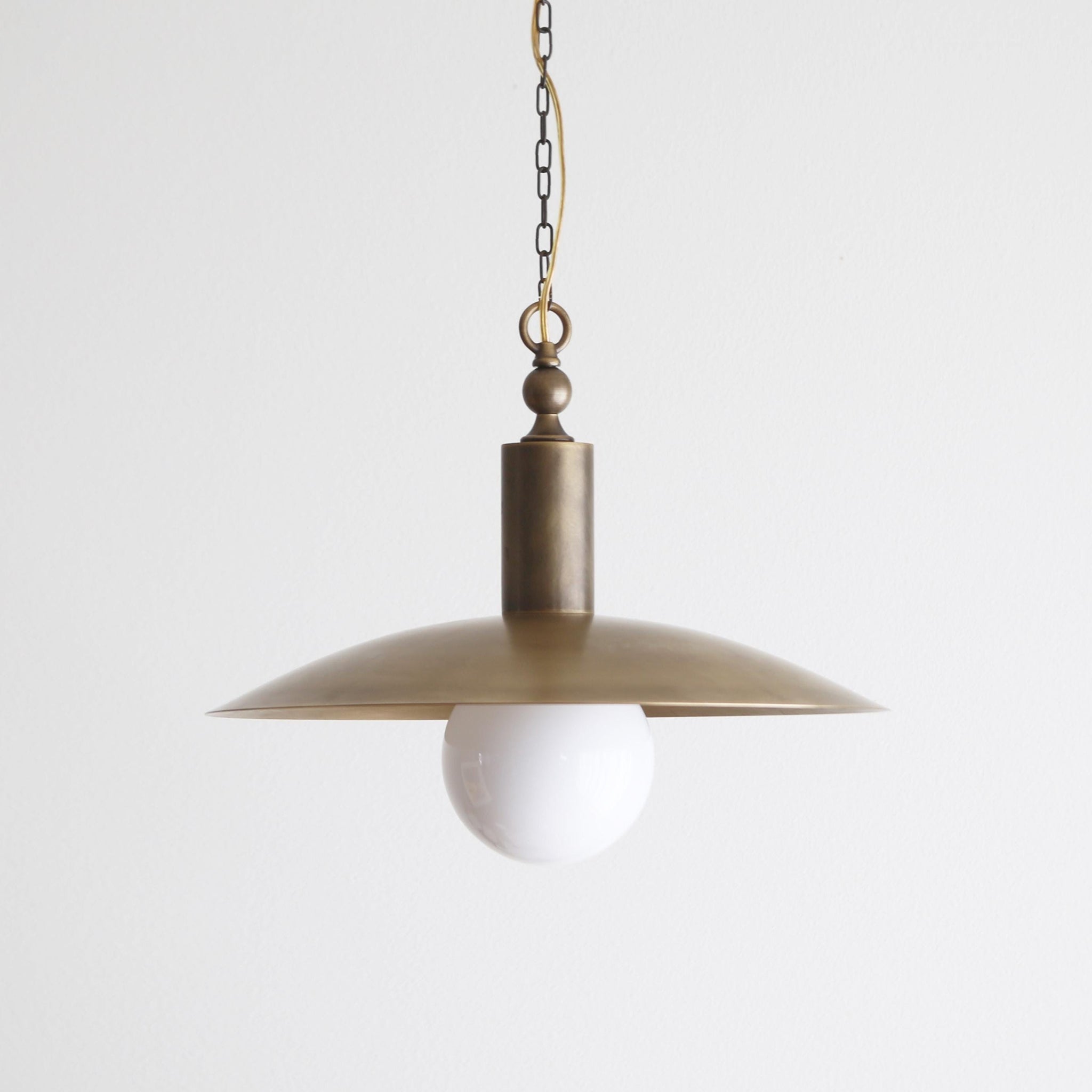 One-Light Chain-Hung Brass Dome Pendant with Opal Glass Globe