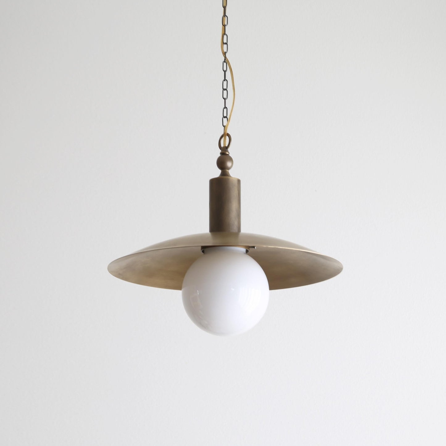 One-Light Chain-Hung Brass Dome Pendant with Opal Glass Globe