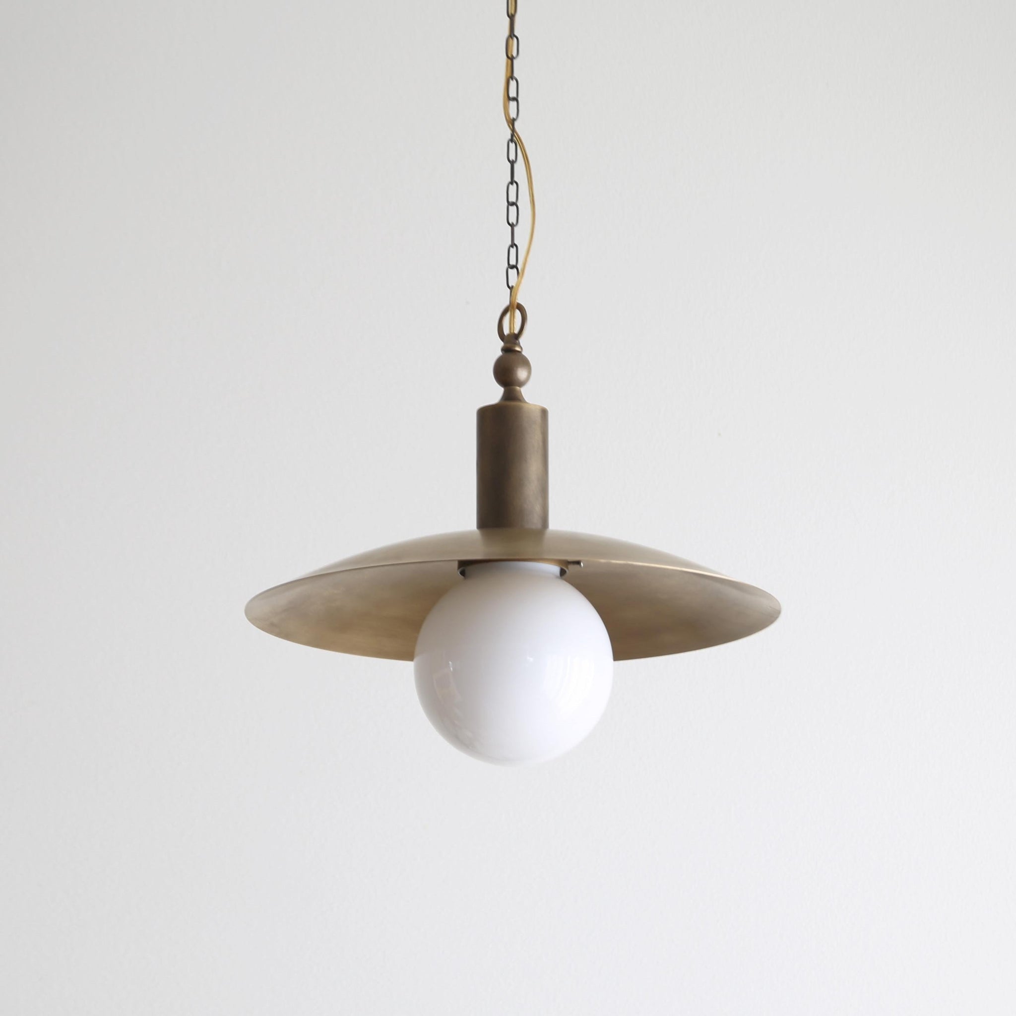 One-Light Chain-Hung Brass Dome Pendant with Opal Glass Globe