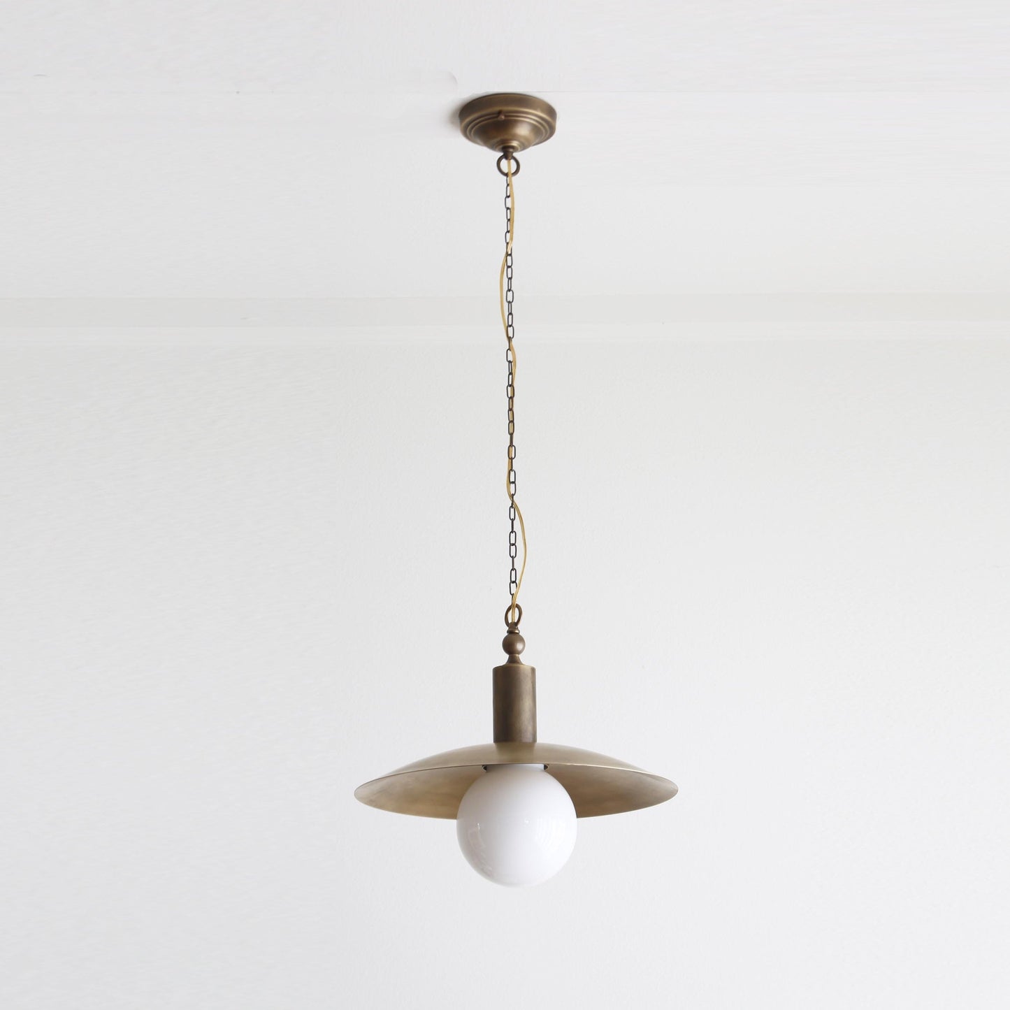 One-Light Chain-Hung Brass Dome Pendant with Opal Glass Globe