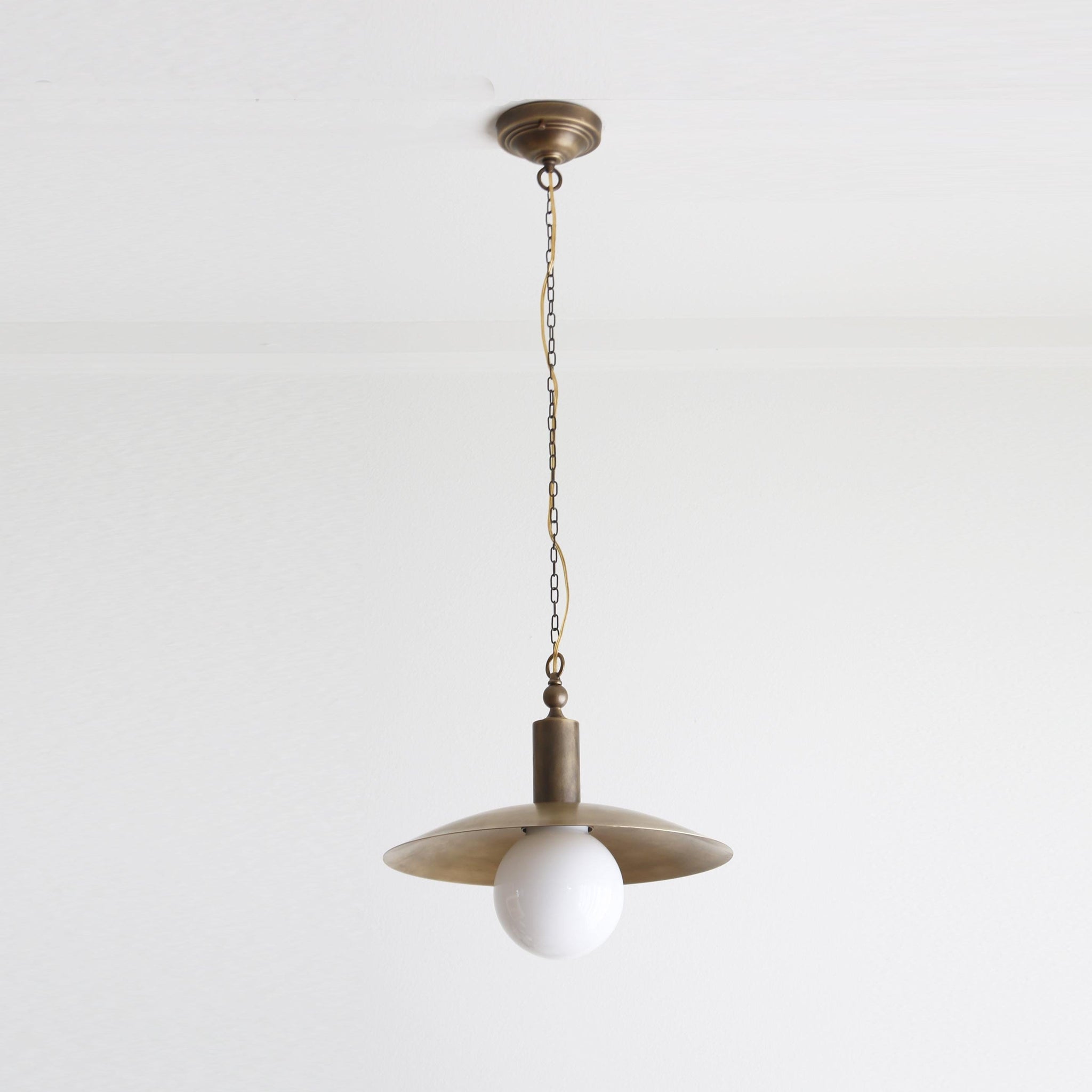 One-Light Chain-Hung Brass Dome Pendant with Opal Glass Globe