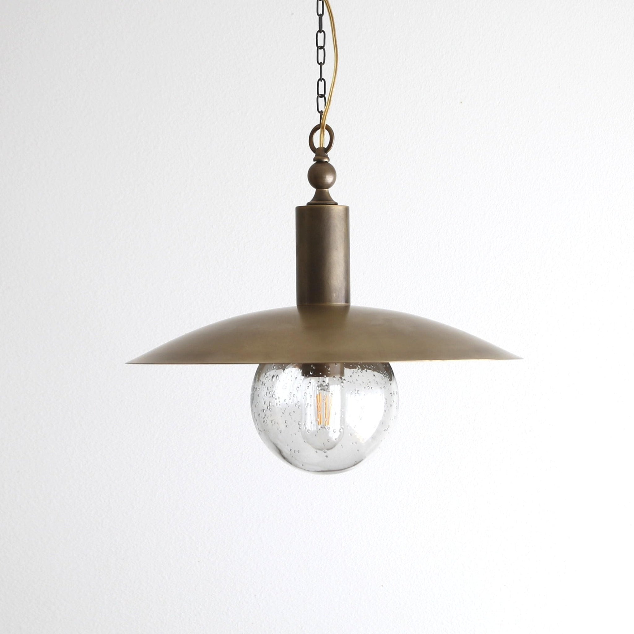 One-Light Chain-Hung Brass Dome Pendant with Seeded Glass Shade