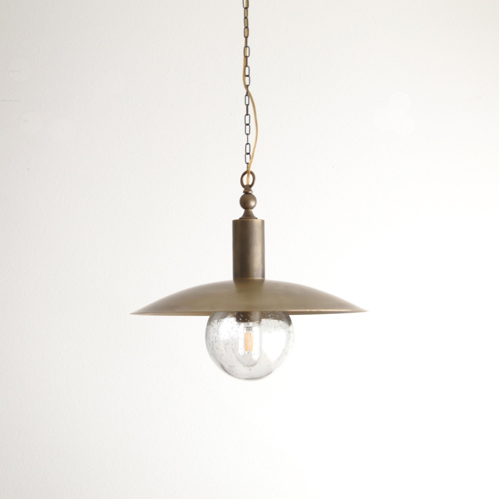 One-Light Chain-Hung Brass Dome Pendant with Seeded Glass Shade