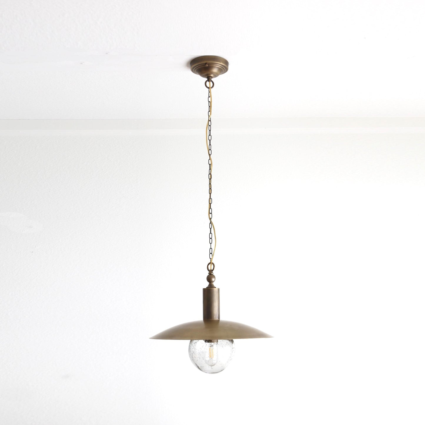 One-Light Chain-Hung Brass Dome Pendant with Seeded Glass Shade