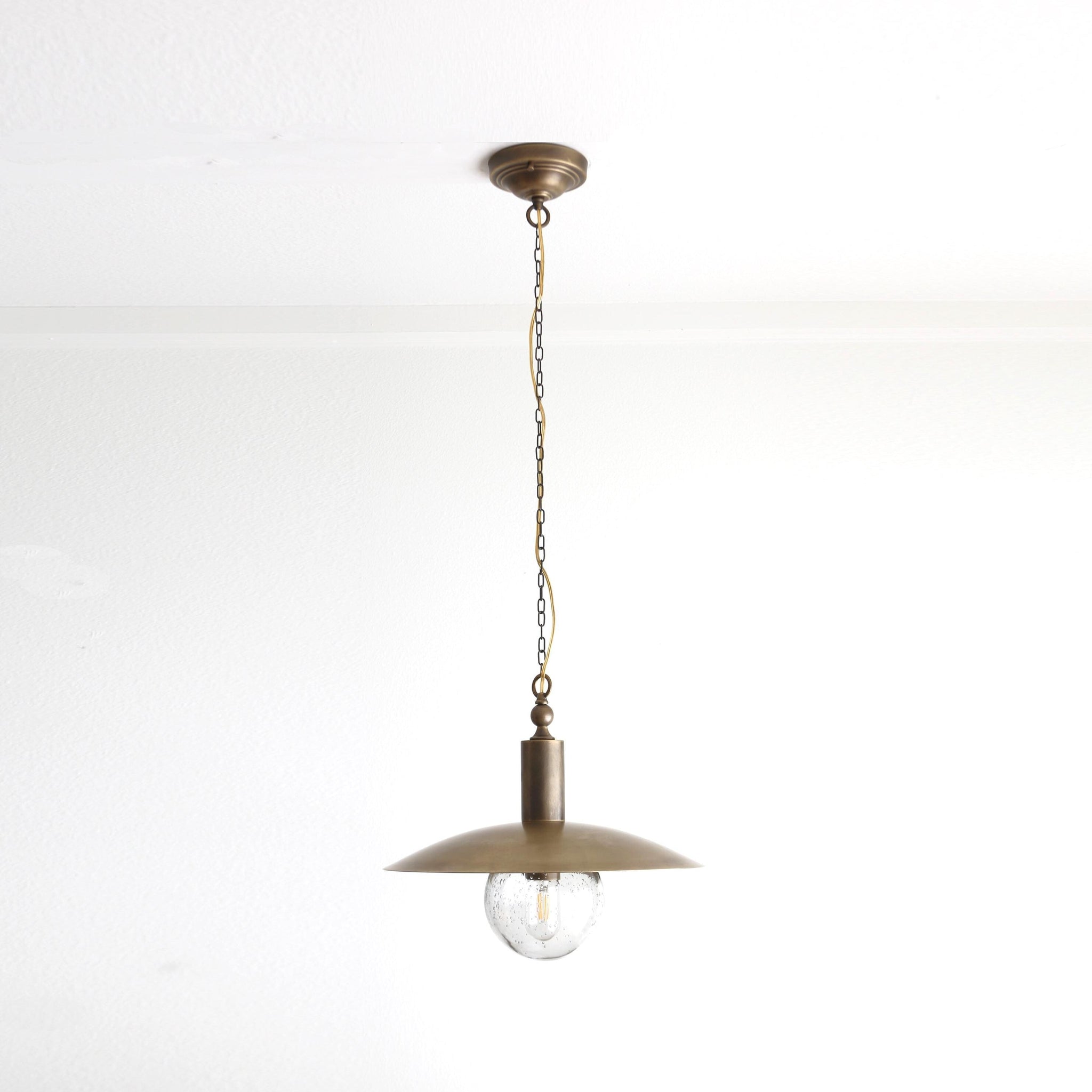 One-Light Chain-Hung Brass Dome Pendant with Seeded Glass Shade