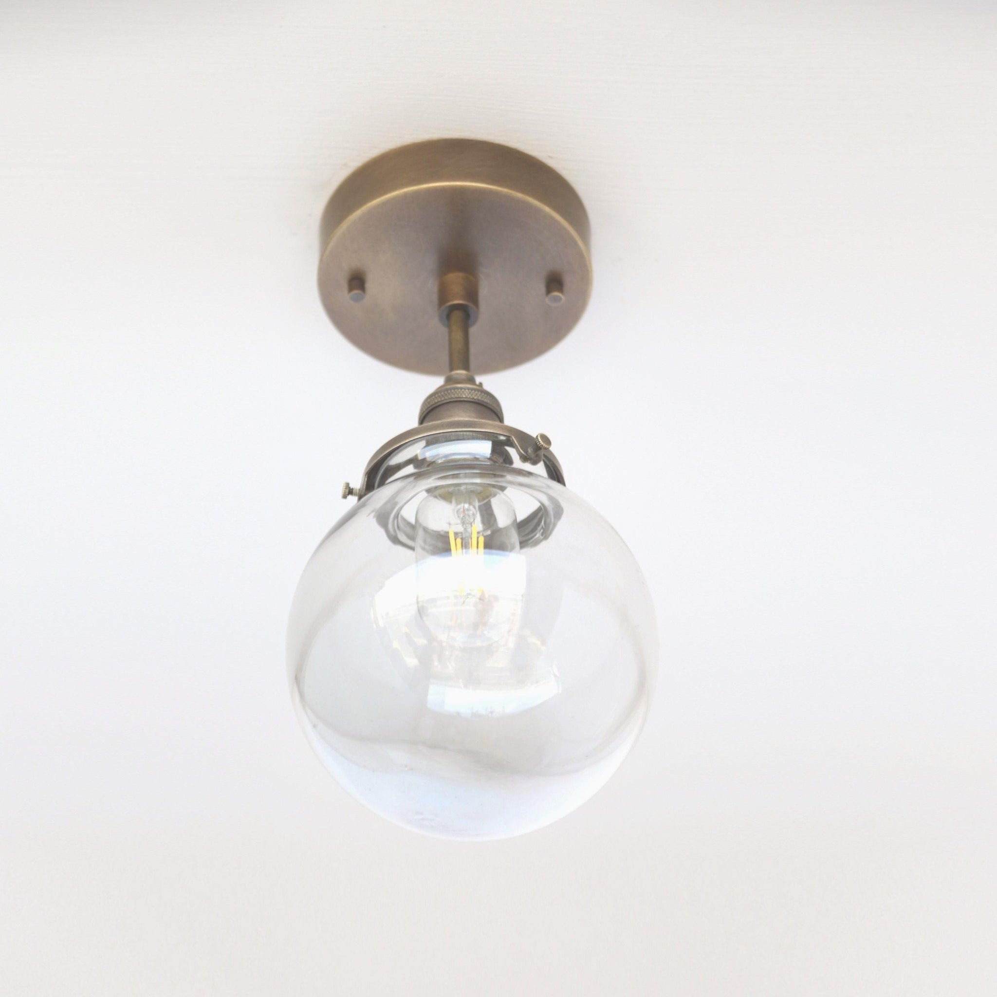 One-Light Clear Glass Globe Semi-Flush Mount Ceiling Light