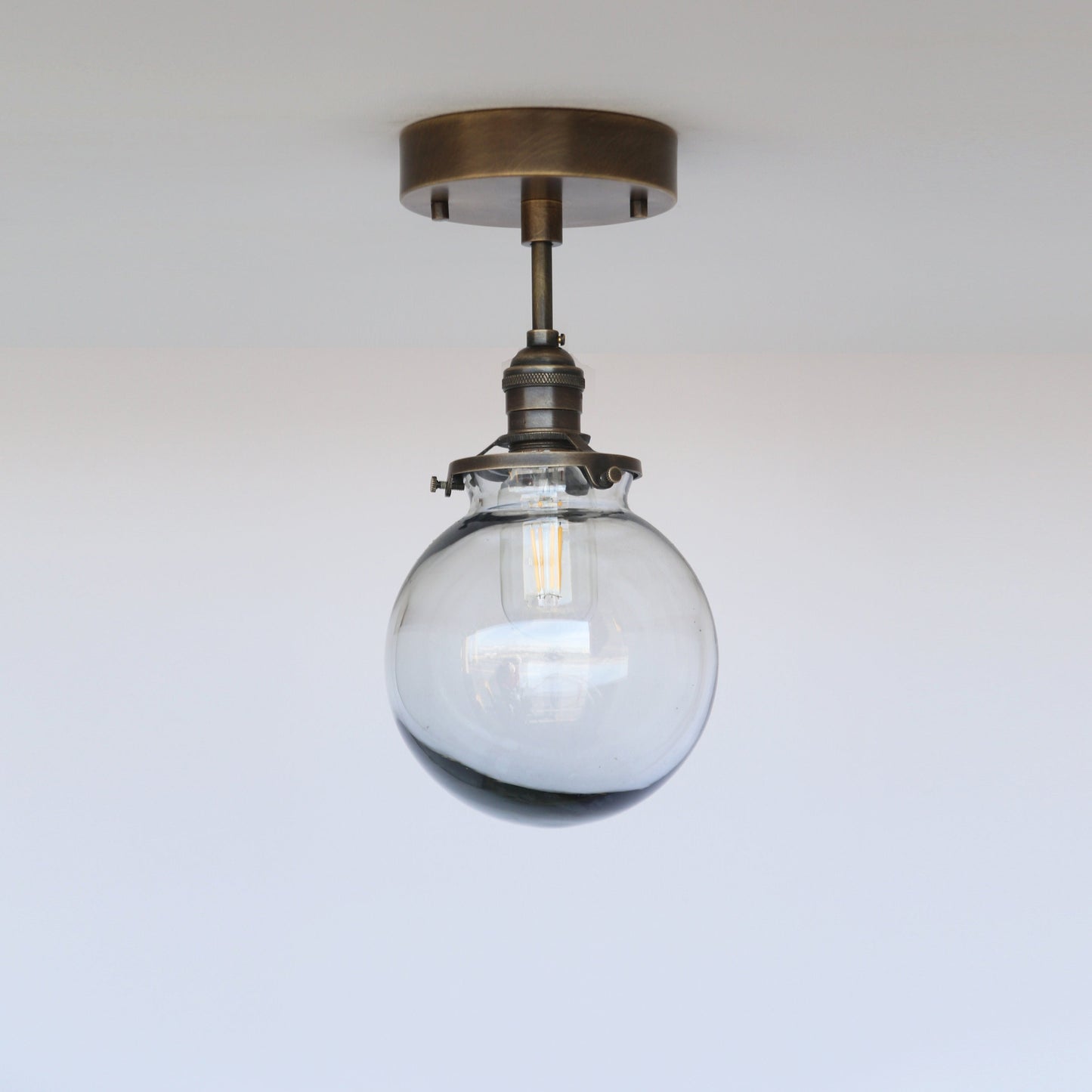 One-Light Clear Glass Globe Semi-Flush Mount Ceiling Light