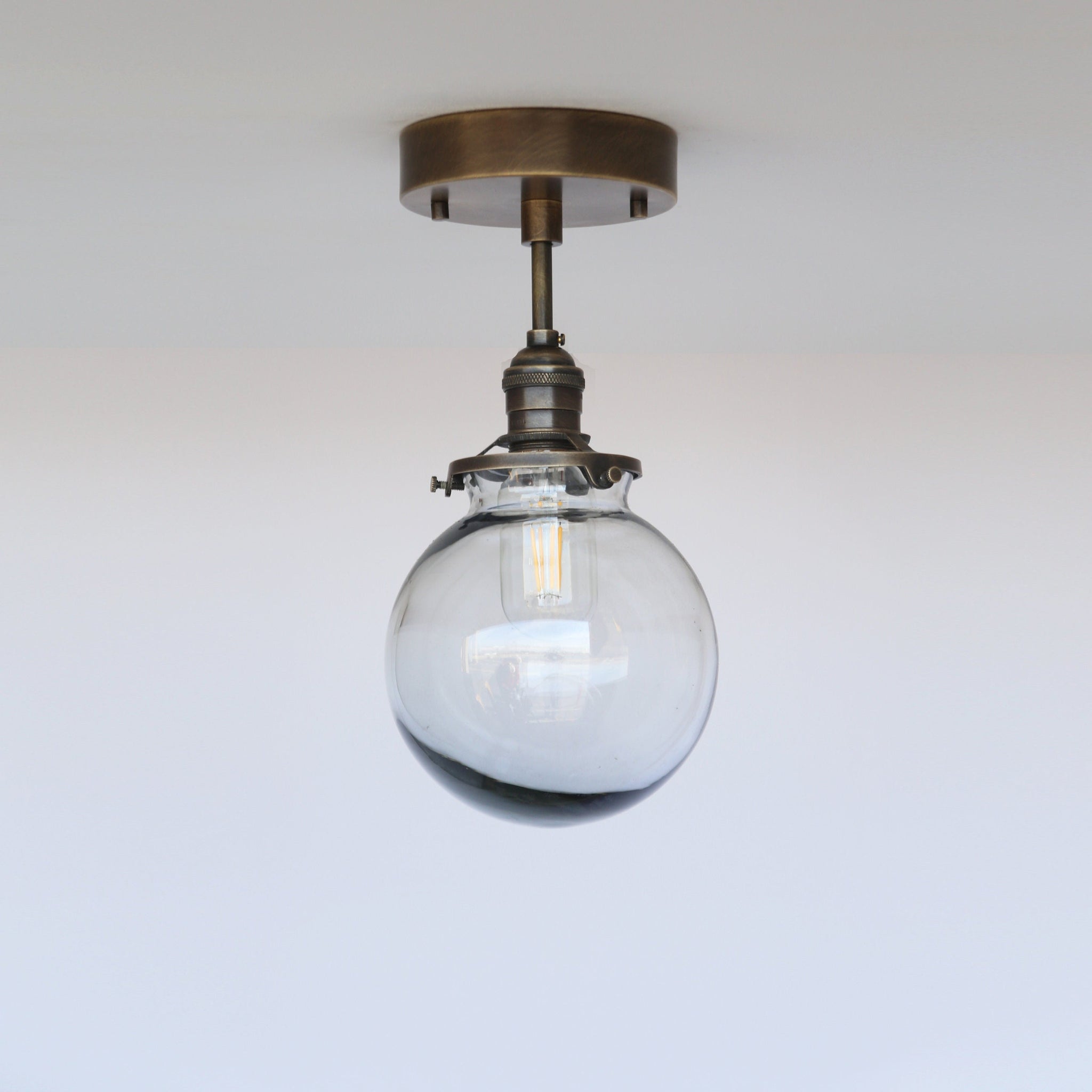 One-Light Clear Glass Globe Semi-Flush Mount Ceiling Light