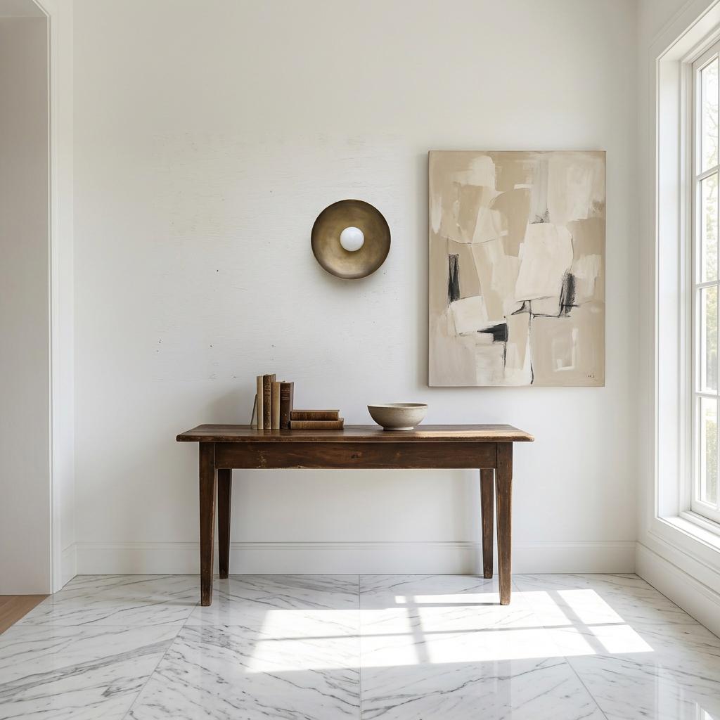 One-Light Concave Brass Disc Wall or Ceiling Light