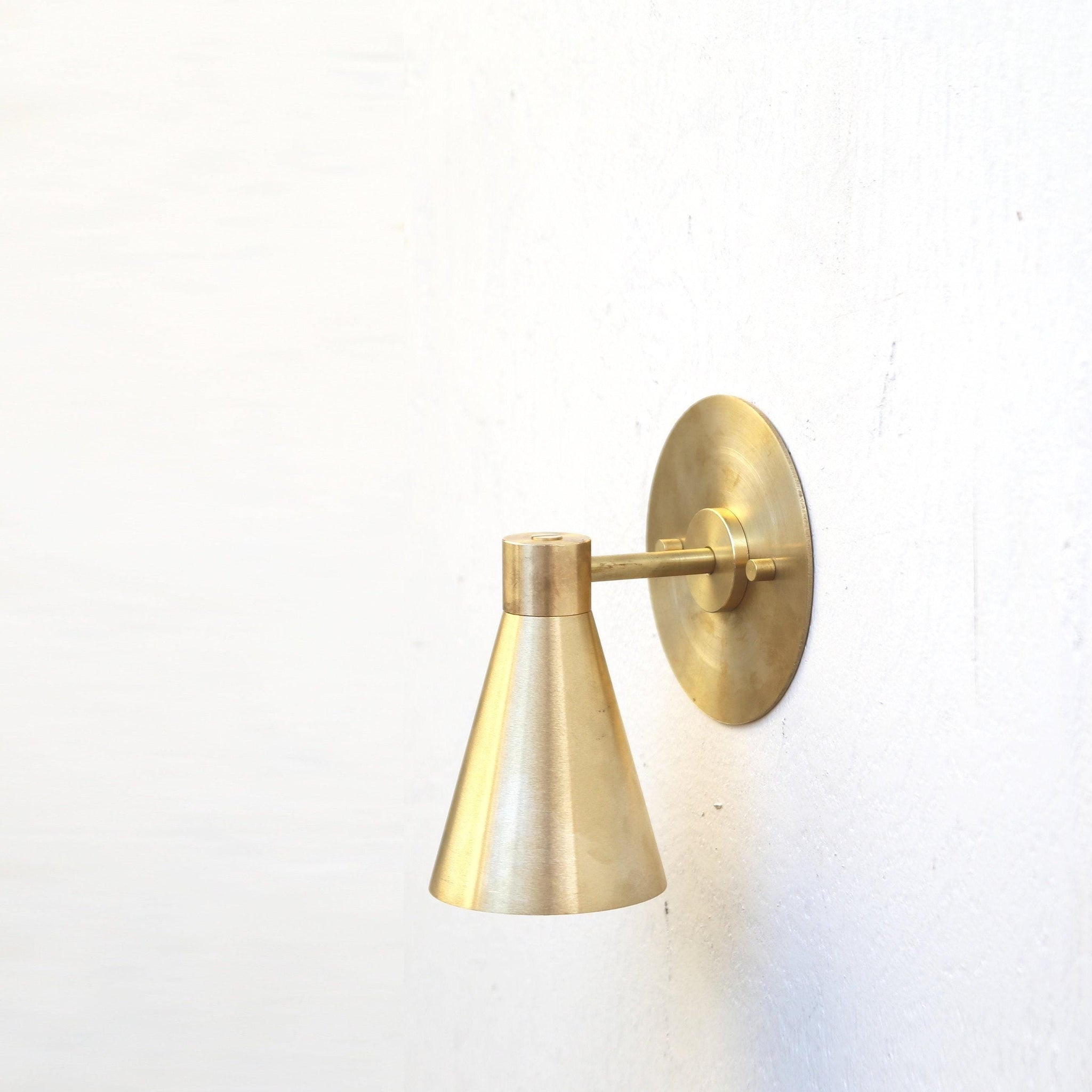 One-Light Cone Shade Wall Sconce in Solid Brass