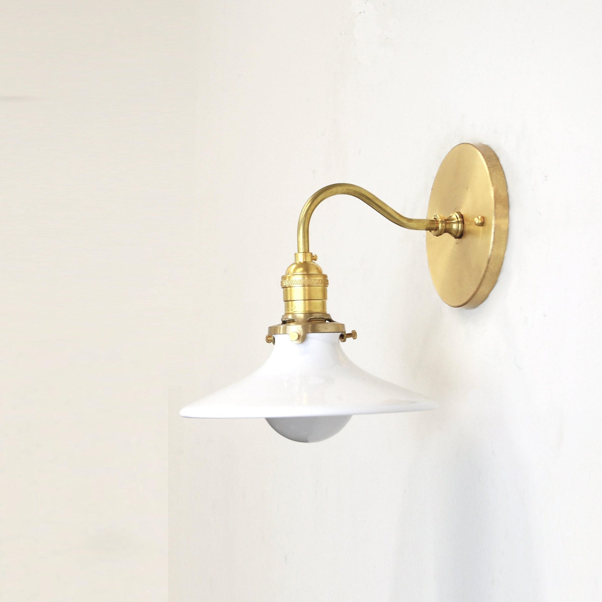 One-Light Curved Arm Wall Sconce with Flat White Enamel Shade