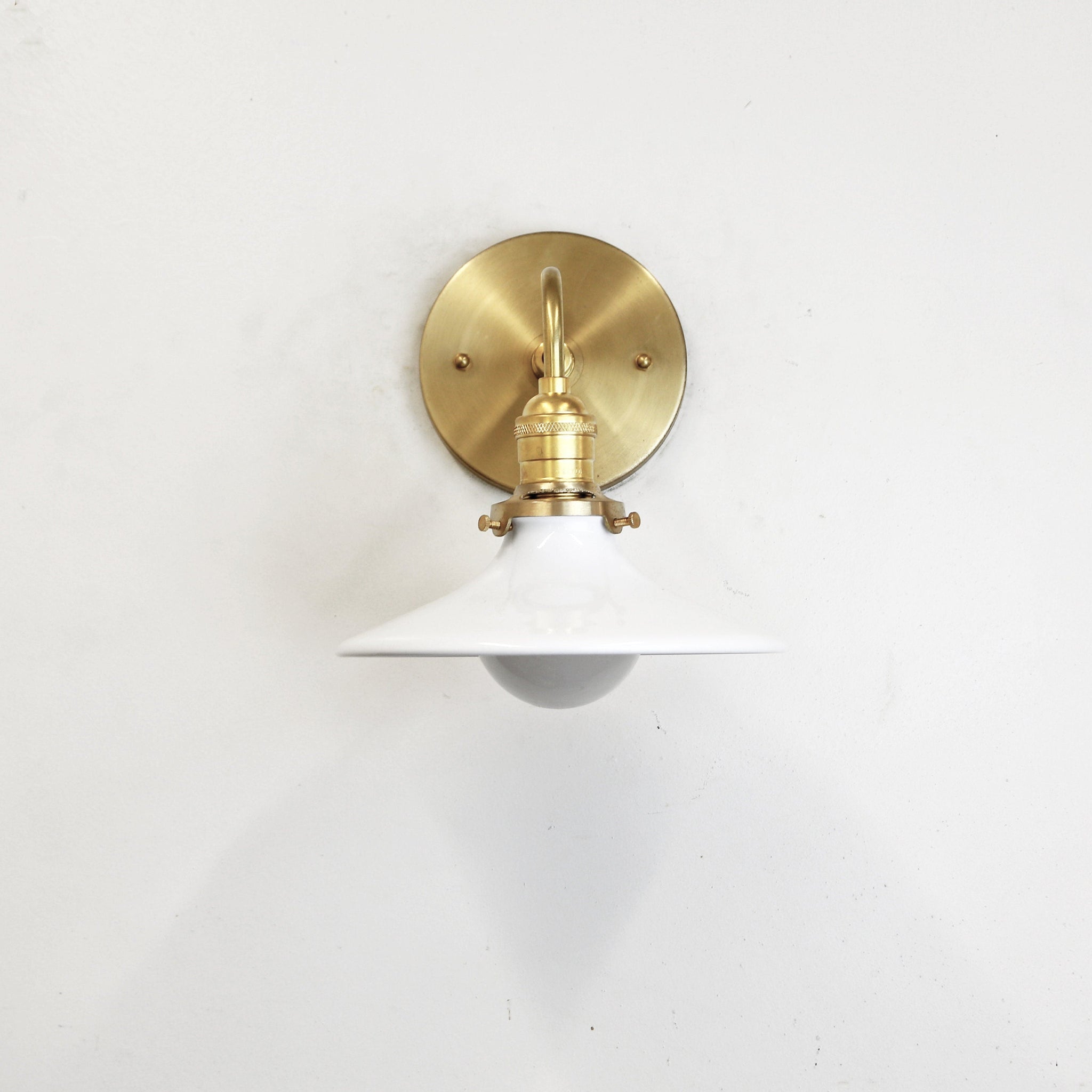 One-Light Curved Arm Wall Sconce with Flat White Enamel Shade
