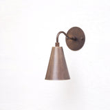 One-Light Curved Arm Wall Sconce with Large Brass Cone