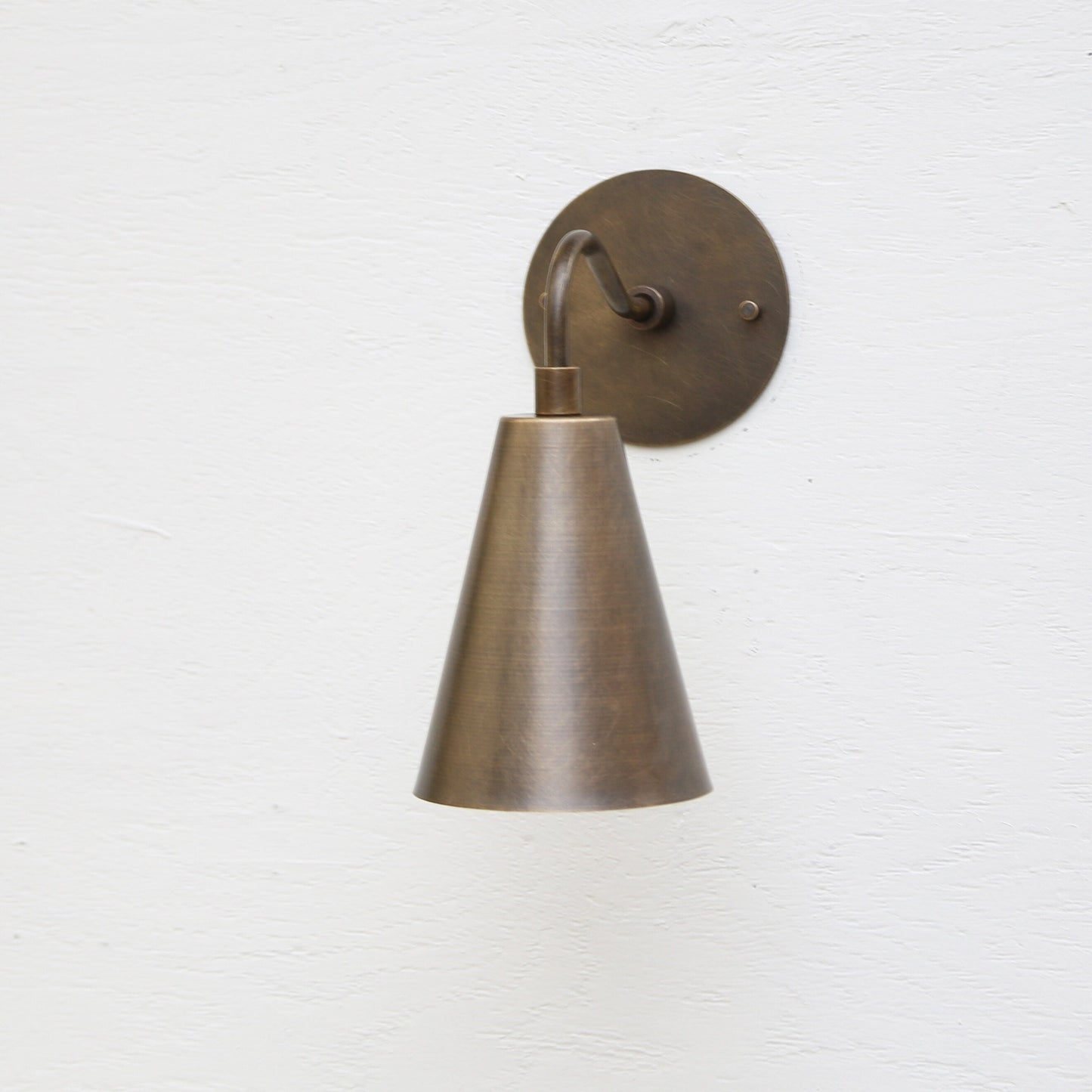 One-Light Curved Arm Wall Sconce with Large Brass Cone