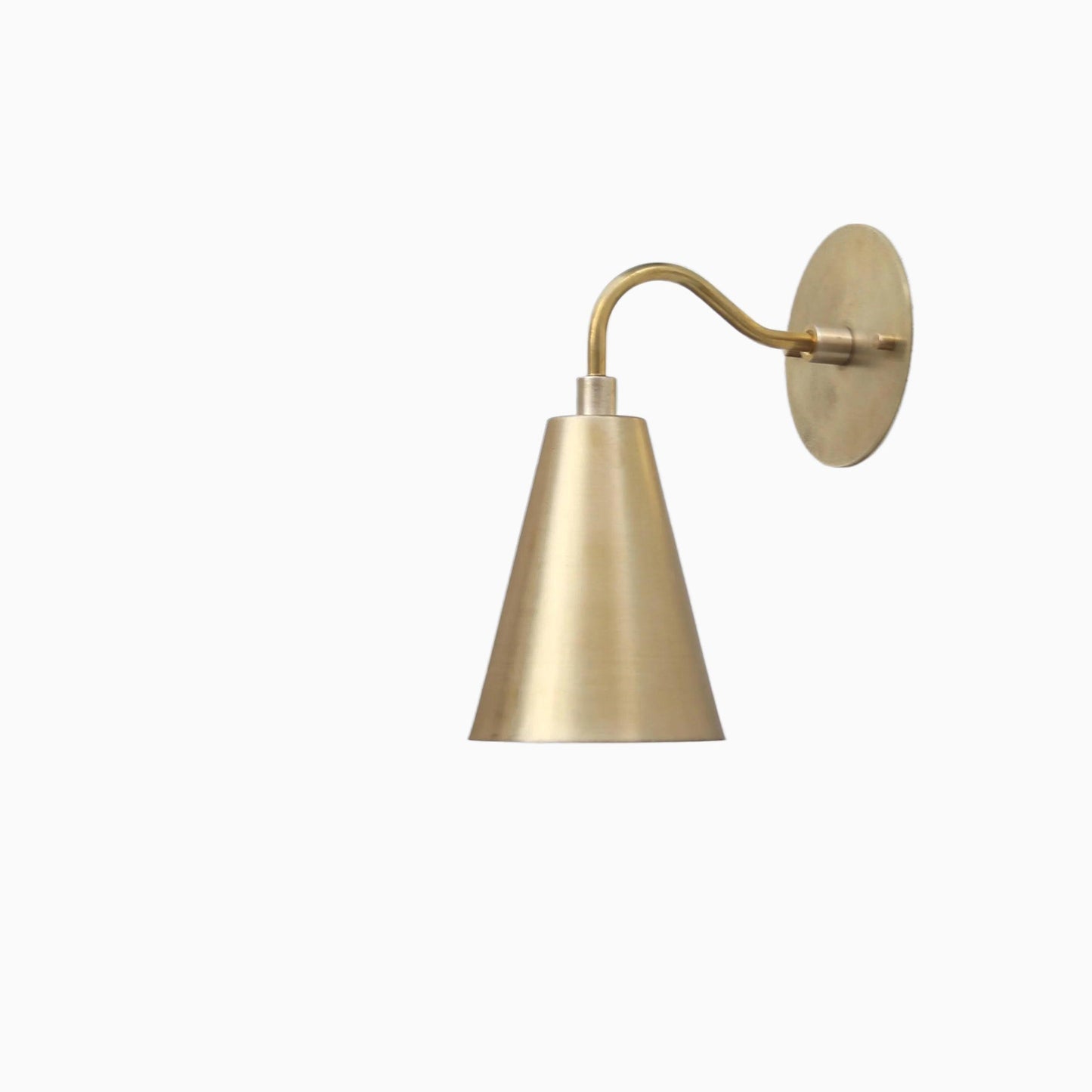 One-Light Curved Arm Wall Sconce with Large Brass Cone