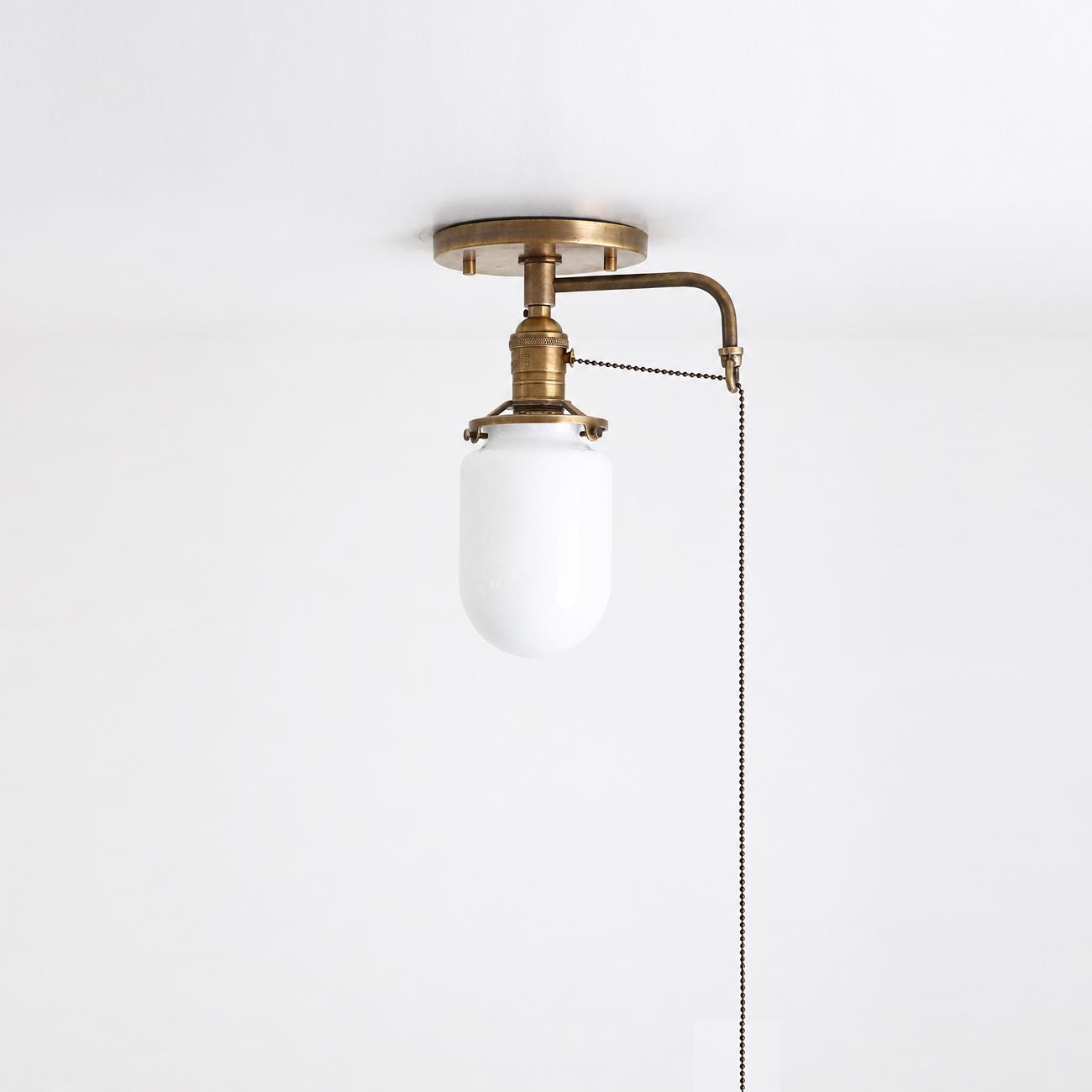 One-Light Cylindrical Opal Glass Flush Mount Ceiling Light with Pull Chain