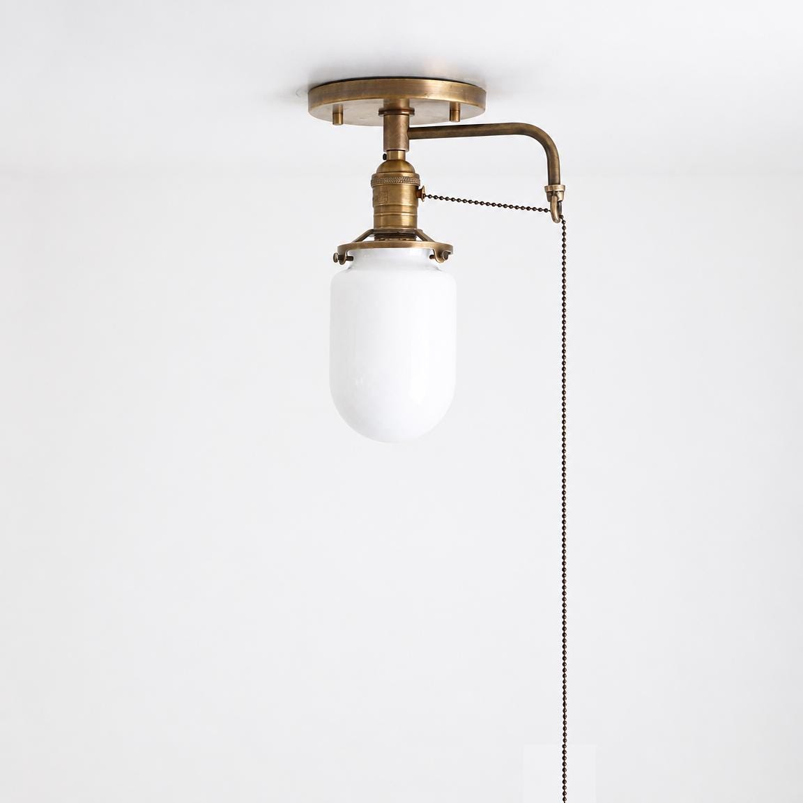 One-Light Cylindrical Opal Glass Flush Mount Ceiling Light with Pull Chain
