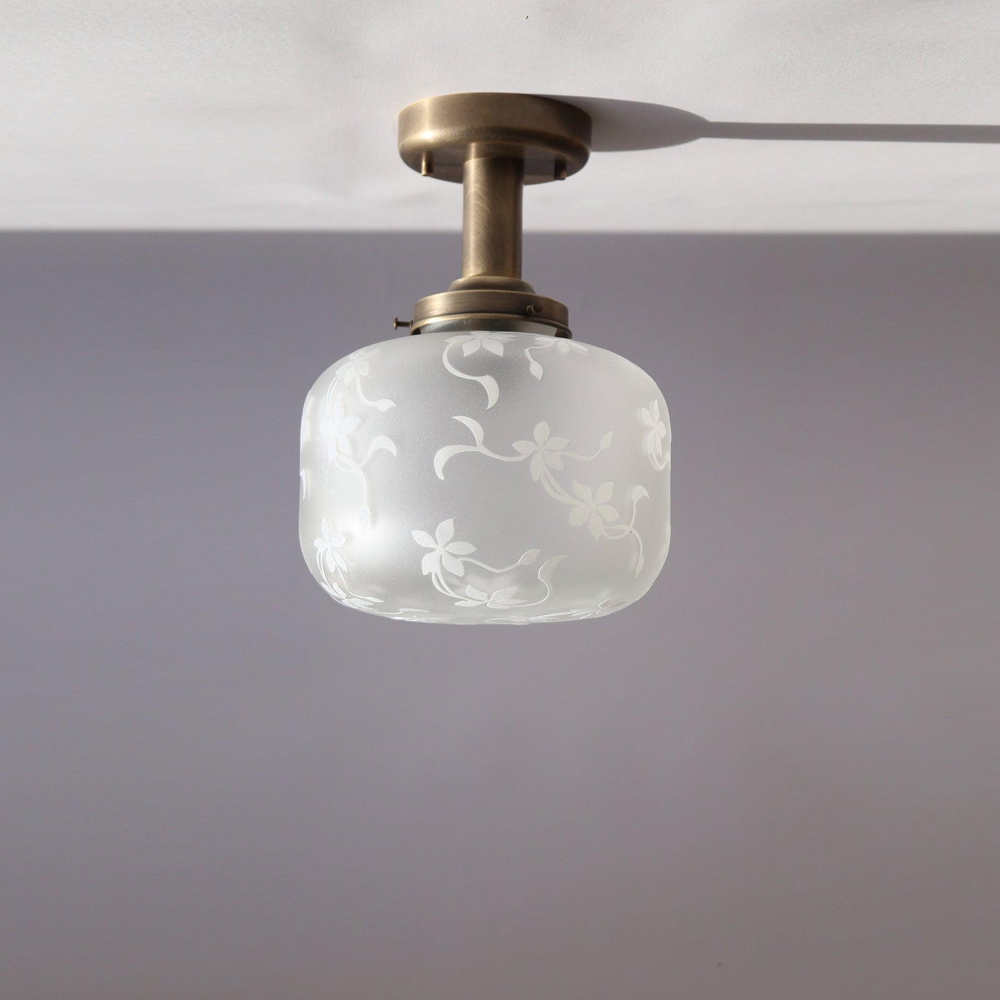 One-Light Etched Glass Drum Semi-Flush Mount Ceiling Light
