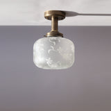 One-Light Etched Glass Drum Semi-Flush Mount Ceiling Light
