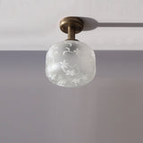 One-Light Etched Glass Drum Semi-Flush Mount Ceiling Light