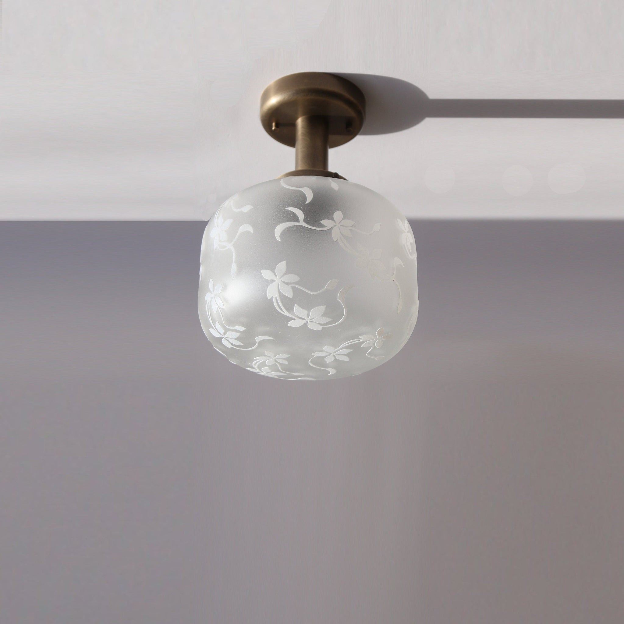 One-Light Etched Glass Drum Semi-Flush Mount Ceiling Light